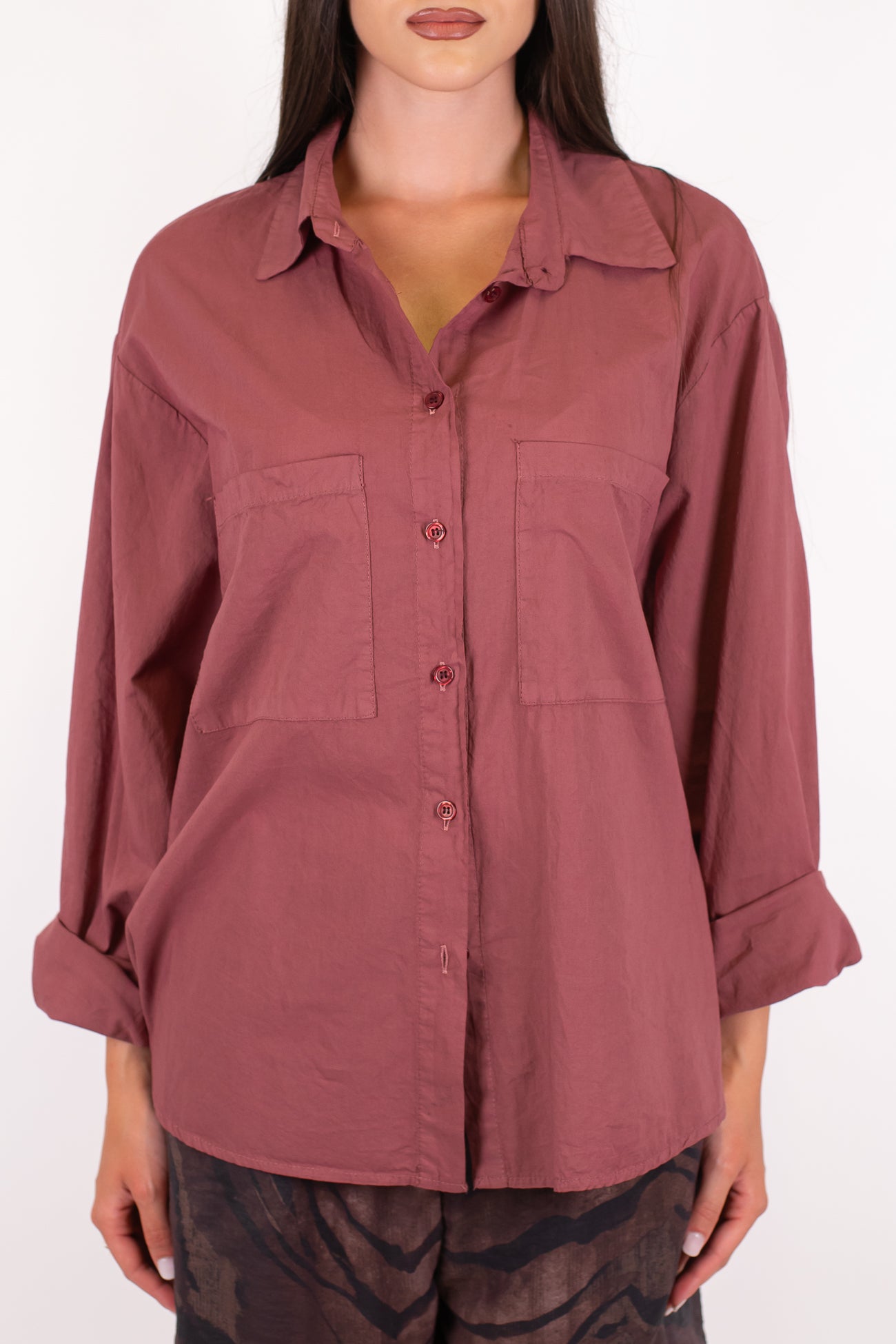 Haveone - Camicia in mussola di cotone con doppia tasca