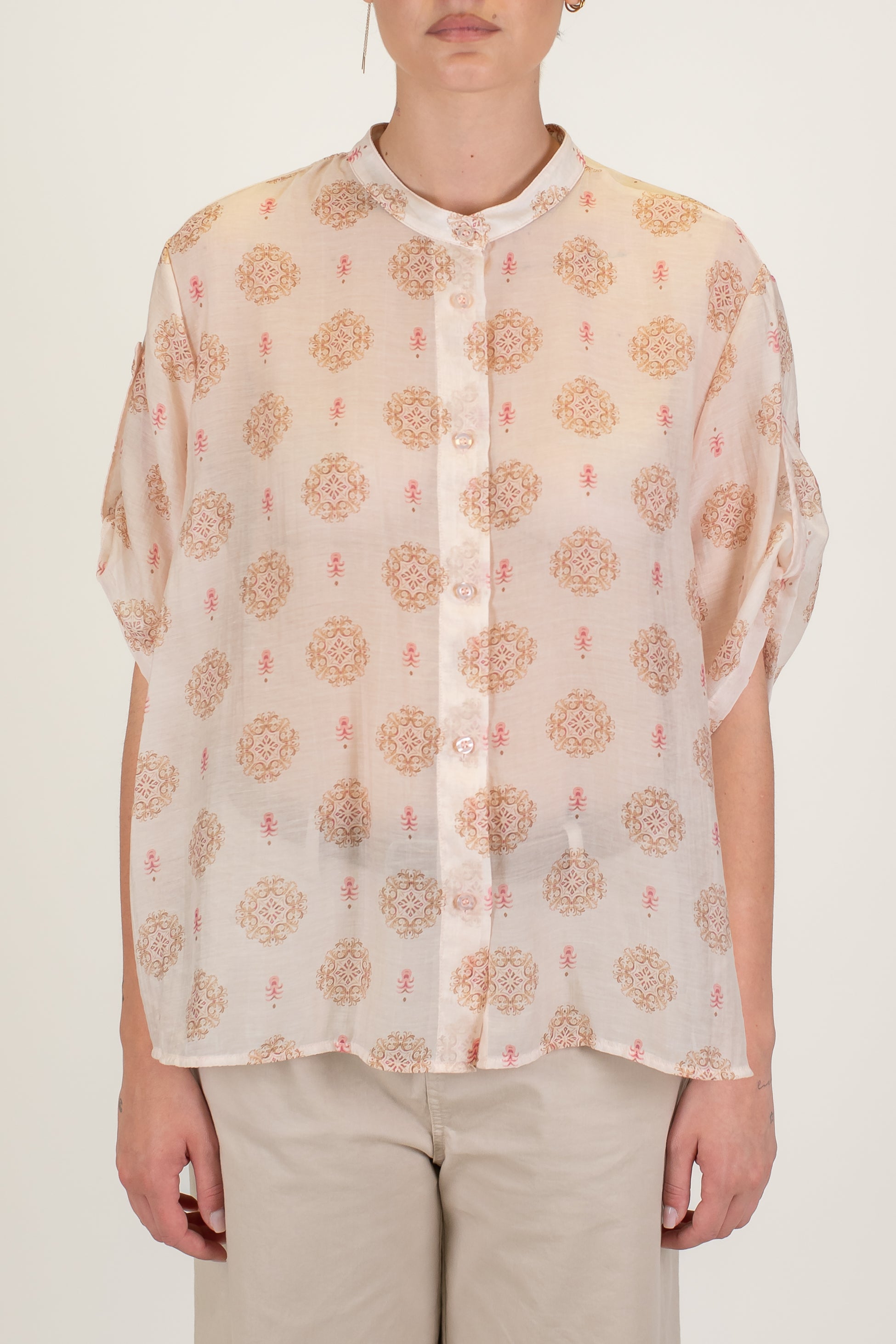 Haveone - Camicia mezzamanica fantasia astratta in lyocell