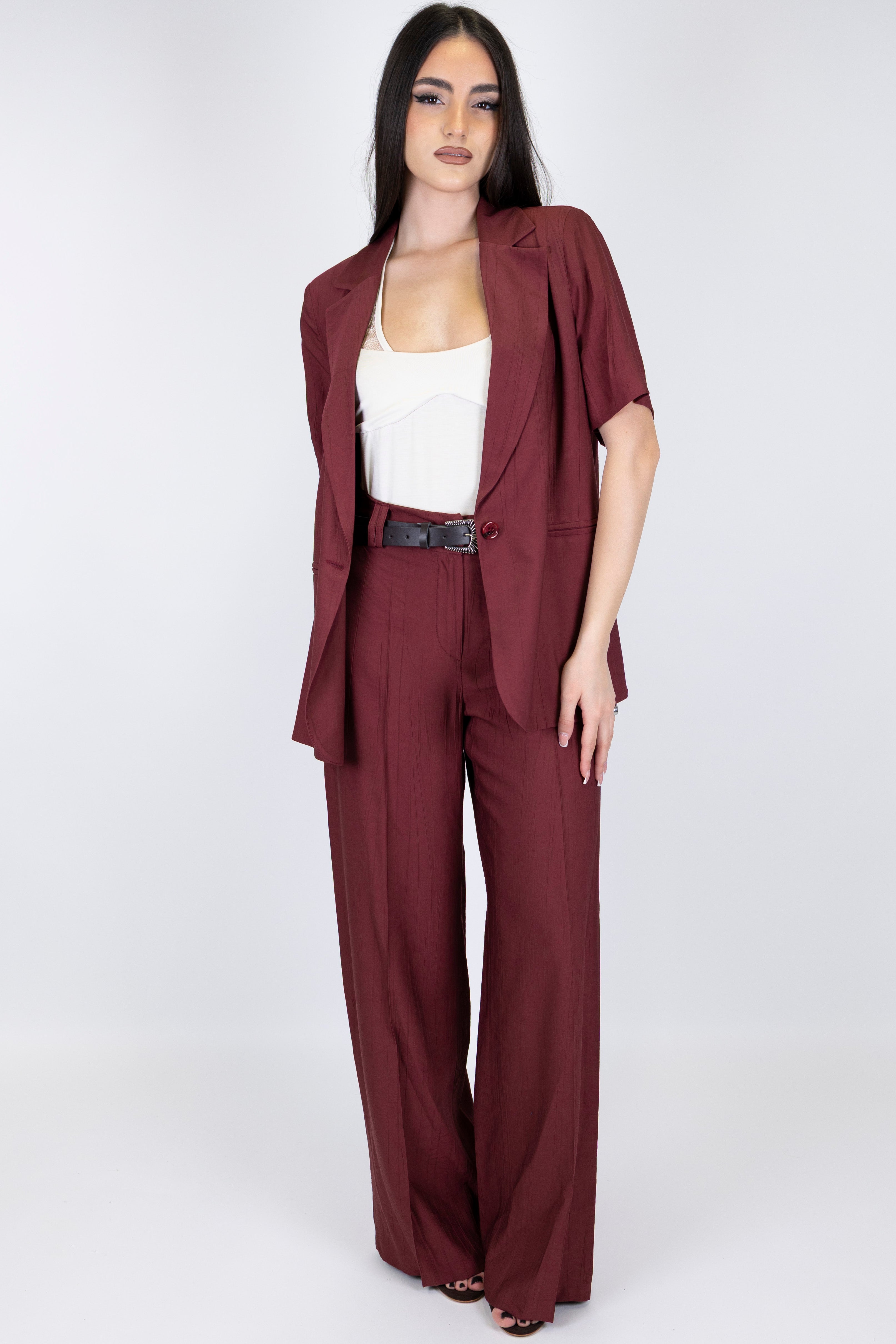 Haveone - Pantalone palazzo in viscosa leggera con strigliature ed elastico sul retro