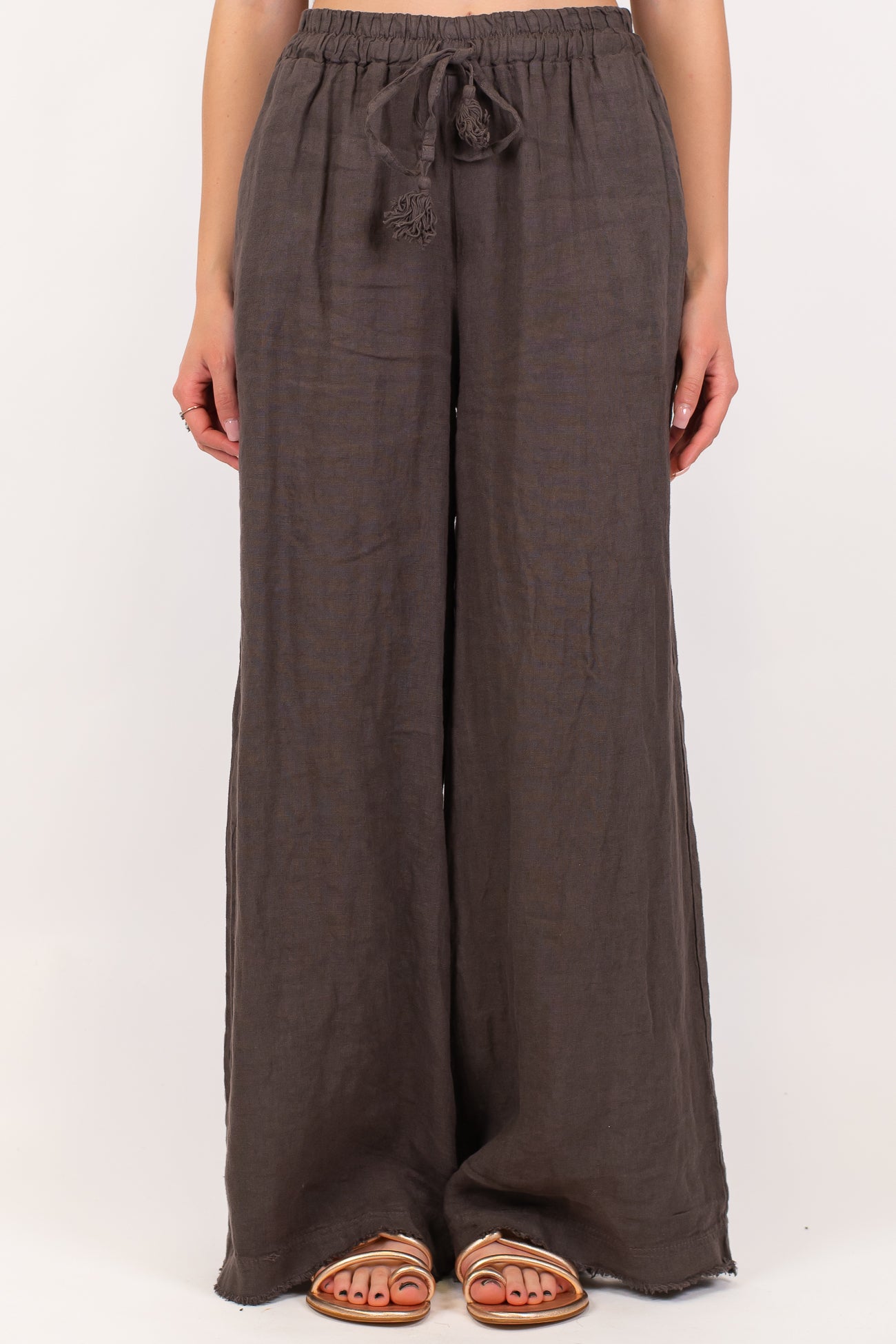 Motel - Pantalone palazzo in puro lino con coulisse