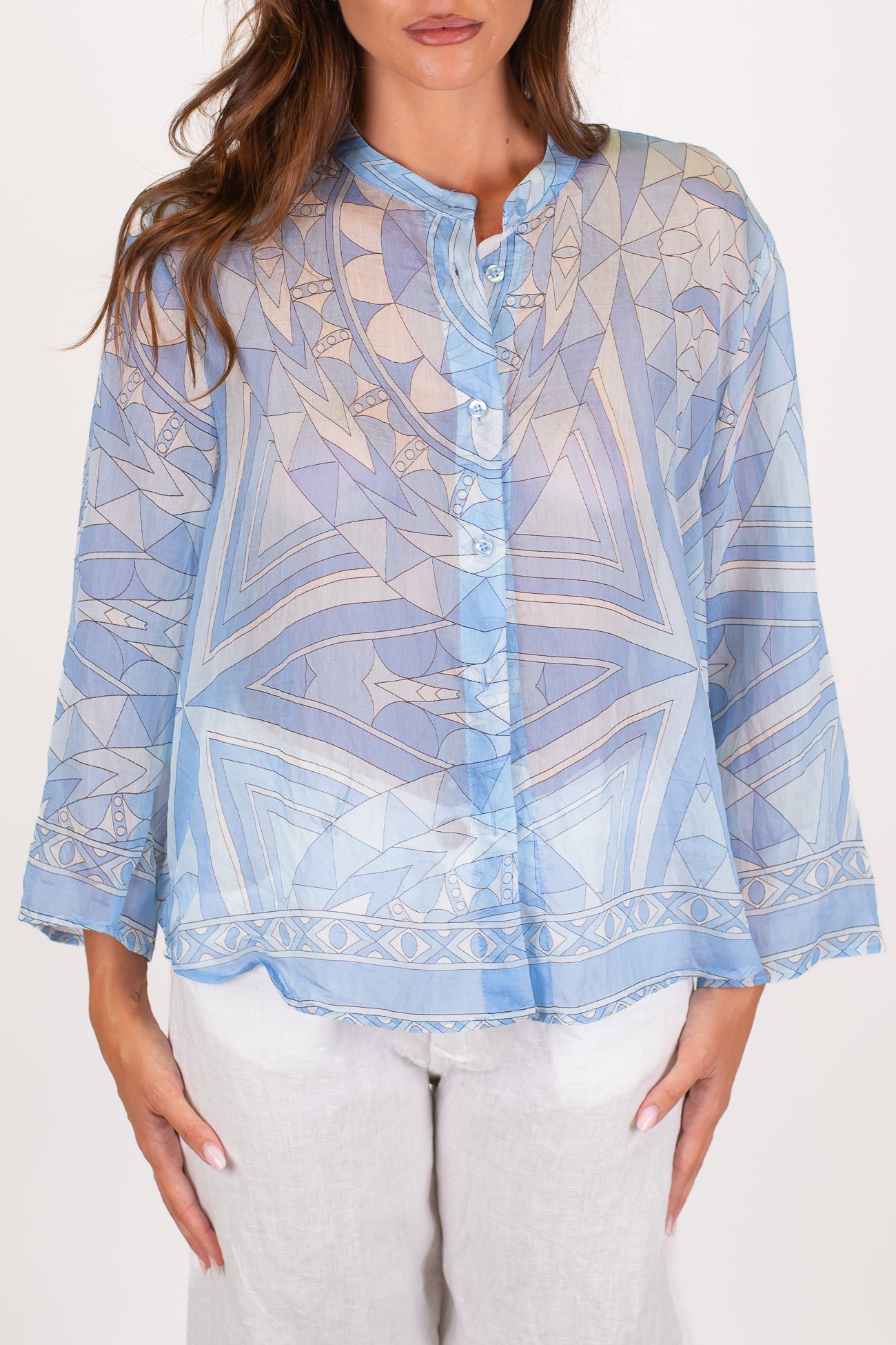 Tensione in - Camicia in lyocell collo alla coreana fantasia