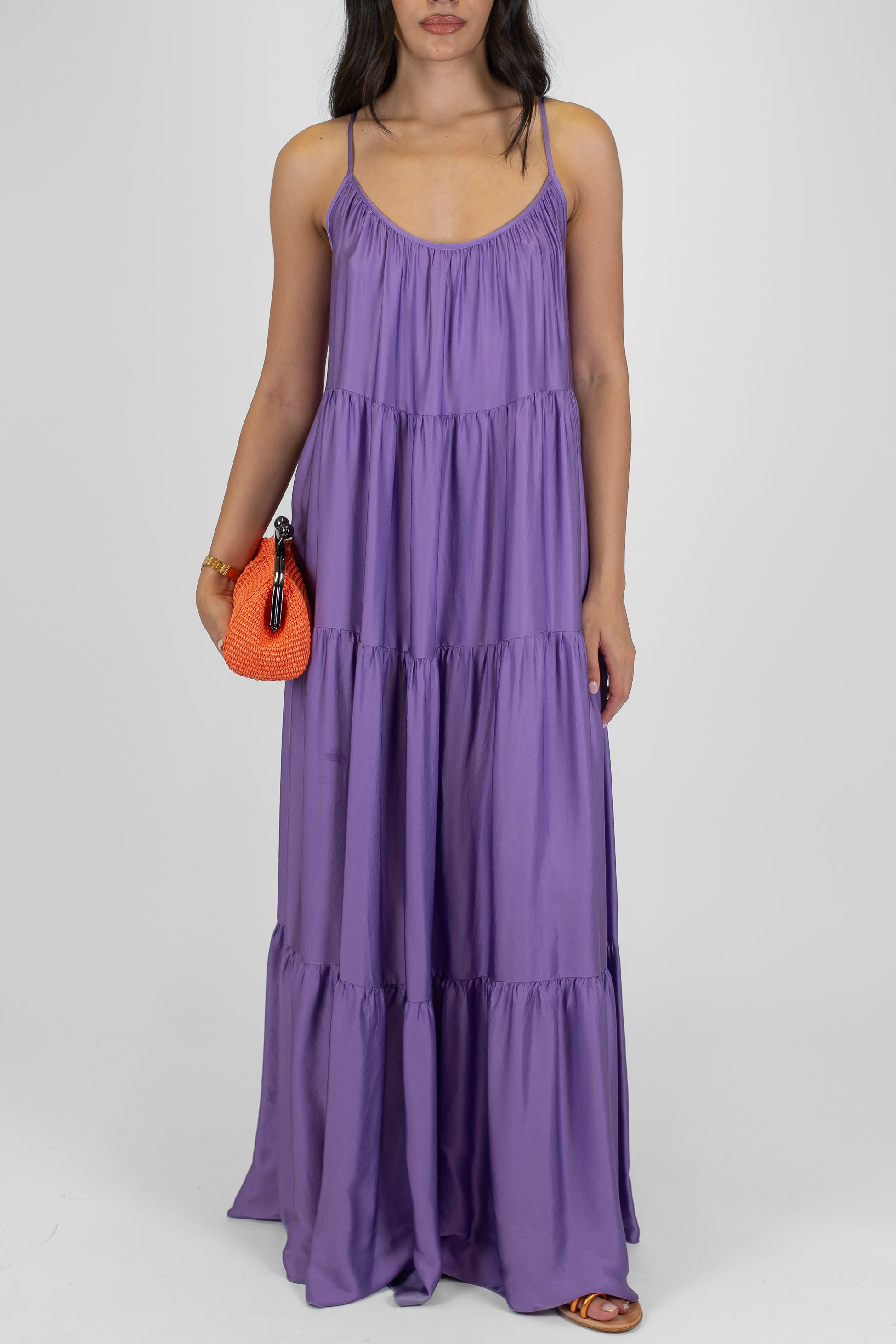 Motel - Abito lungo con balze in viscosa