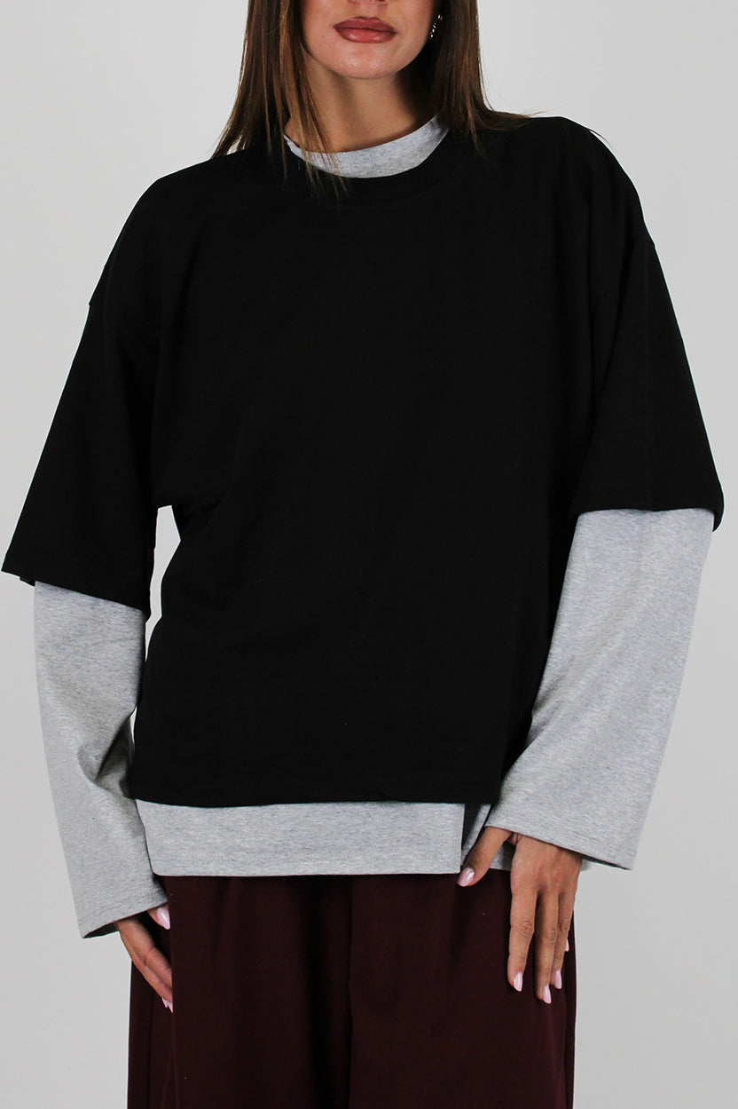Haveone - Doppia shirt over manica lunga-manica corta a contrasto