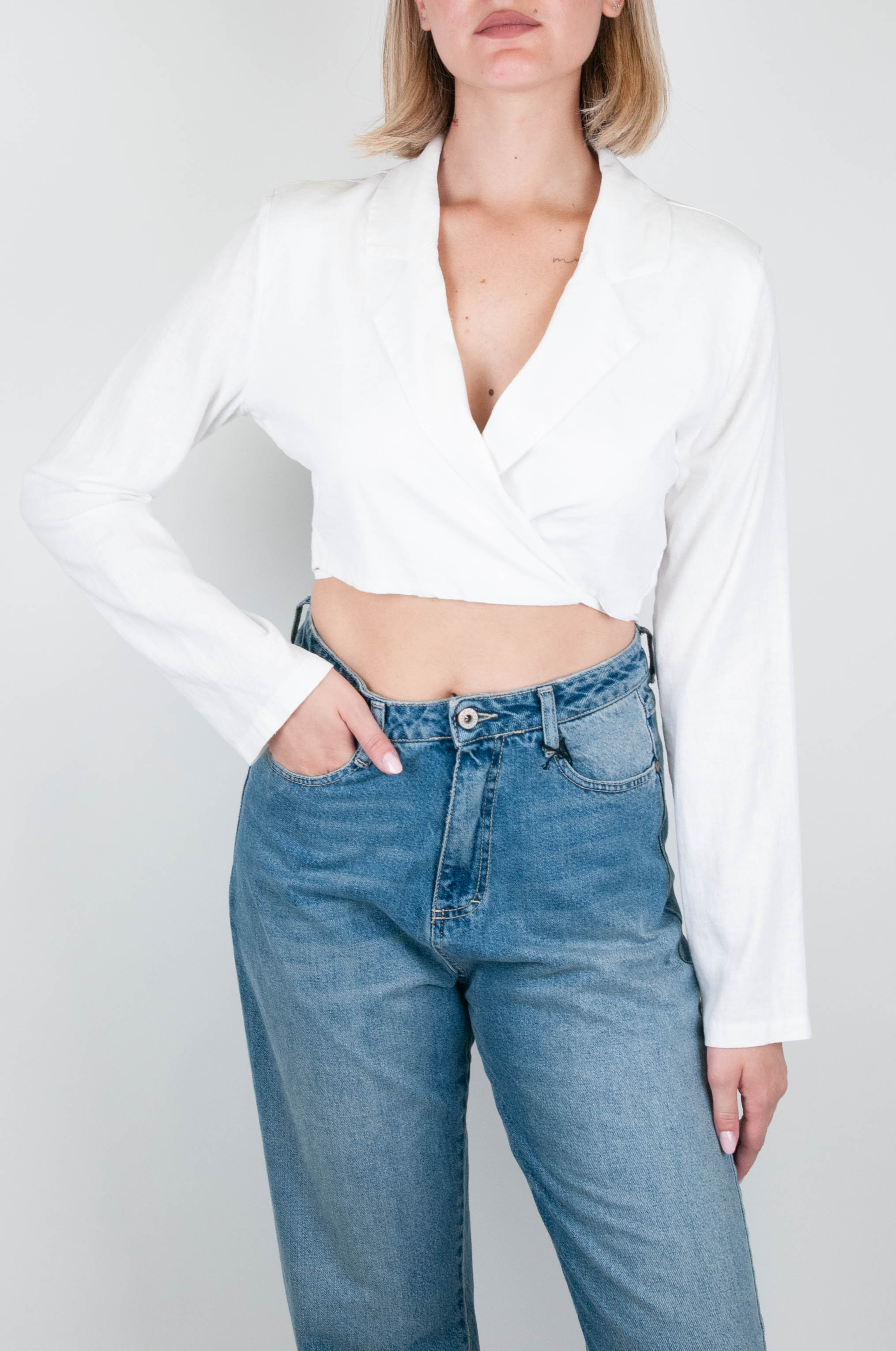 Haveone - Camicia crop a portafoglio in misto lino