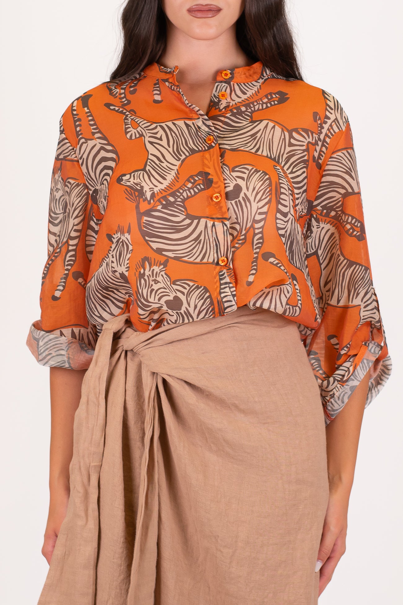 Haveone - Camicia in lyocell fantasie zebre