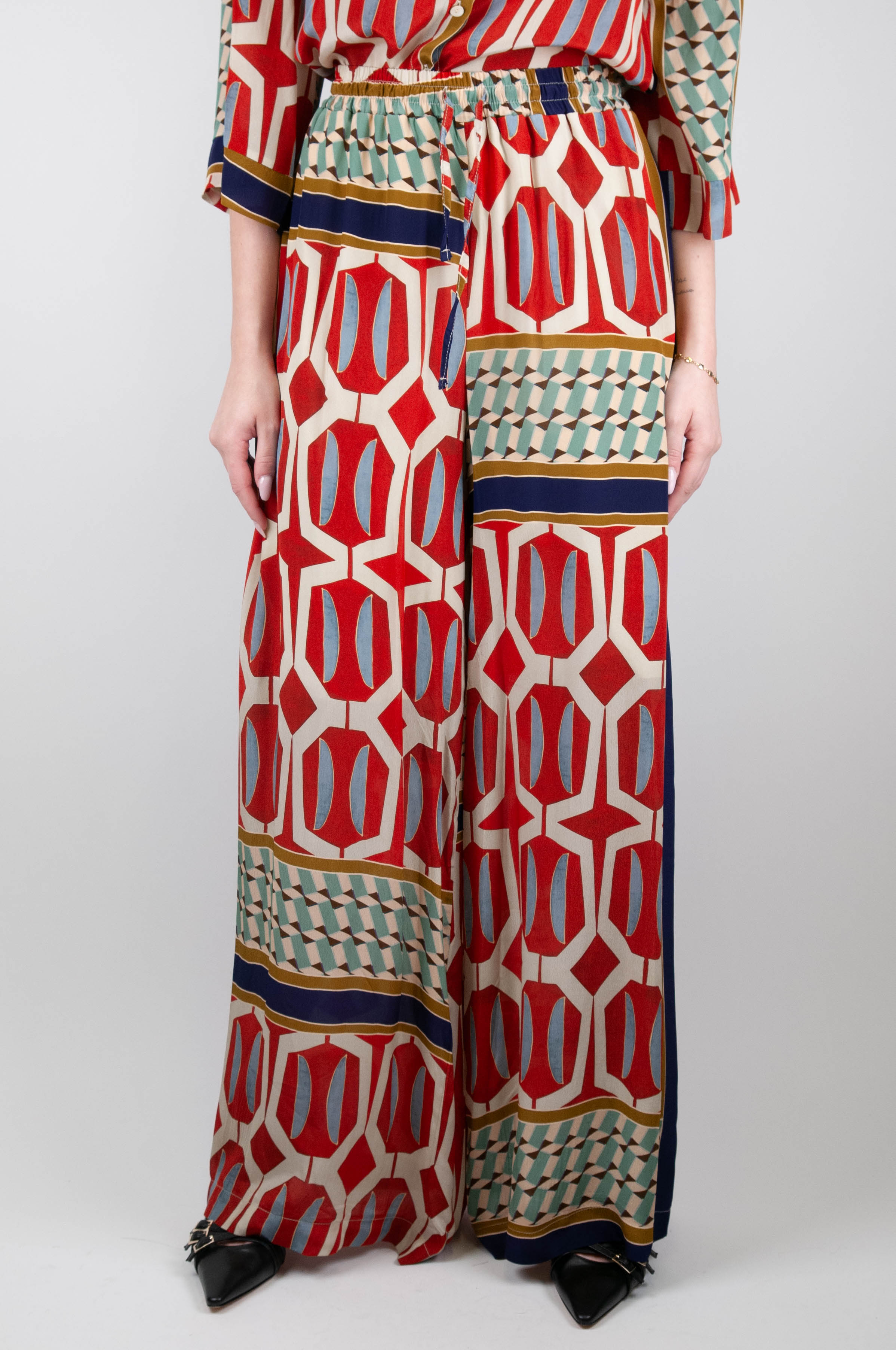 Tension in - Abstract patterned palazzo trousers with viscose drawstring