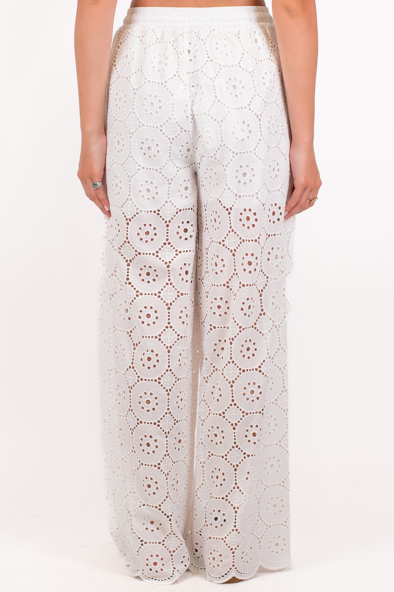 Haveone - Pantalone palazzo in pizzo sangallo con coulisse