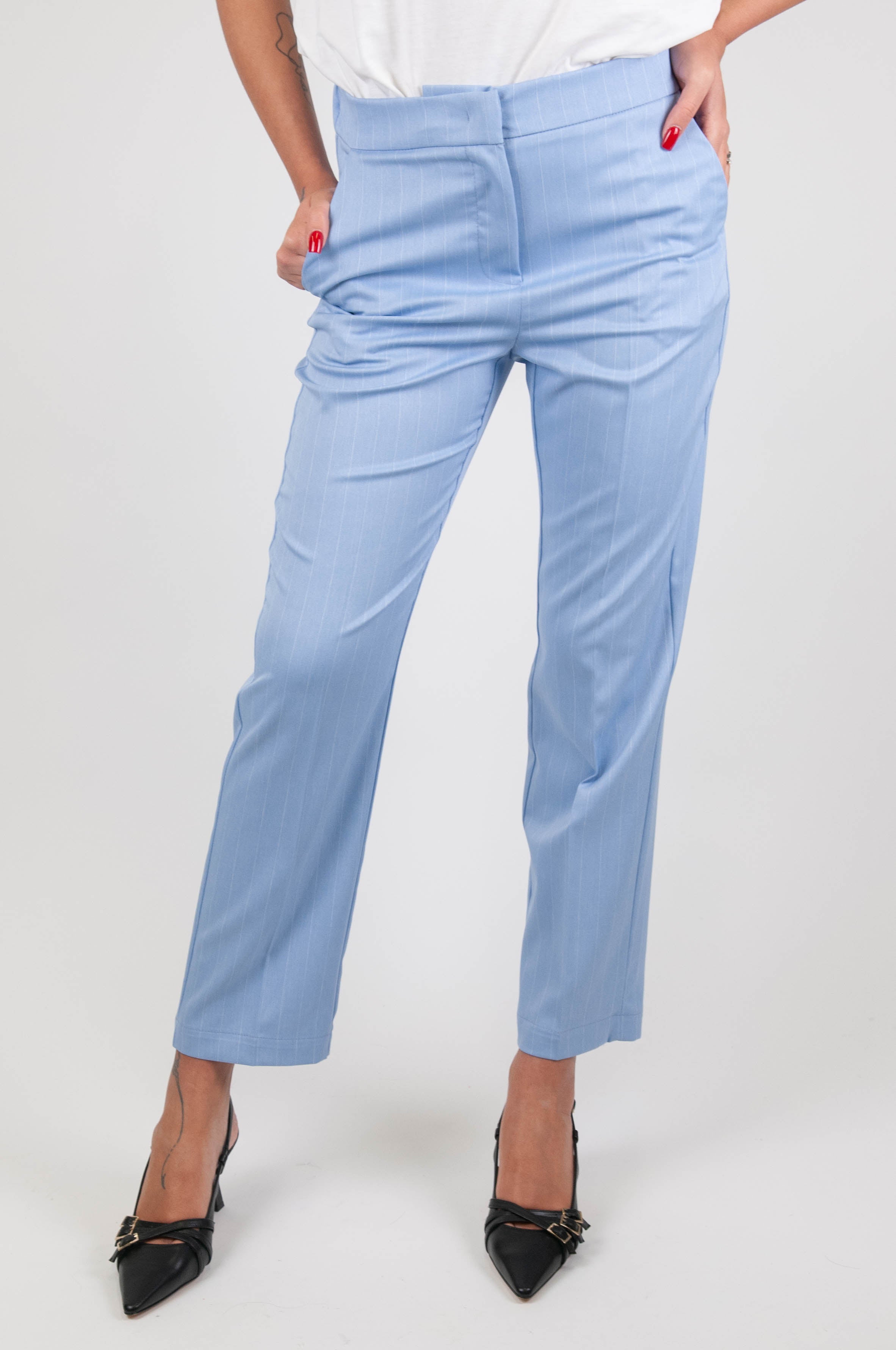 Maryley - Pantalone gessatocon elastico sul retro