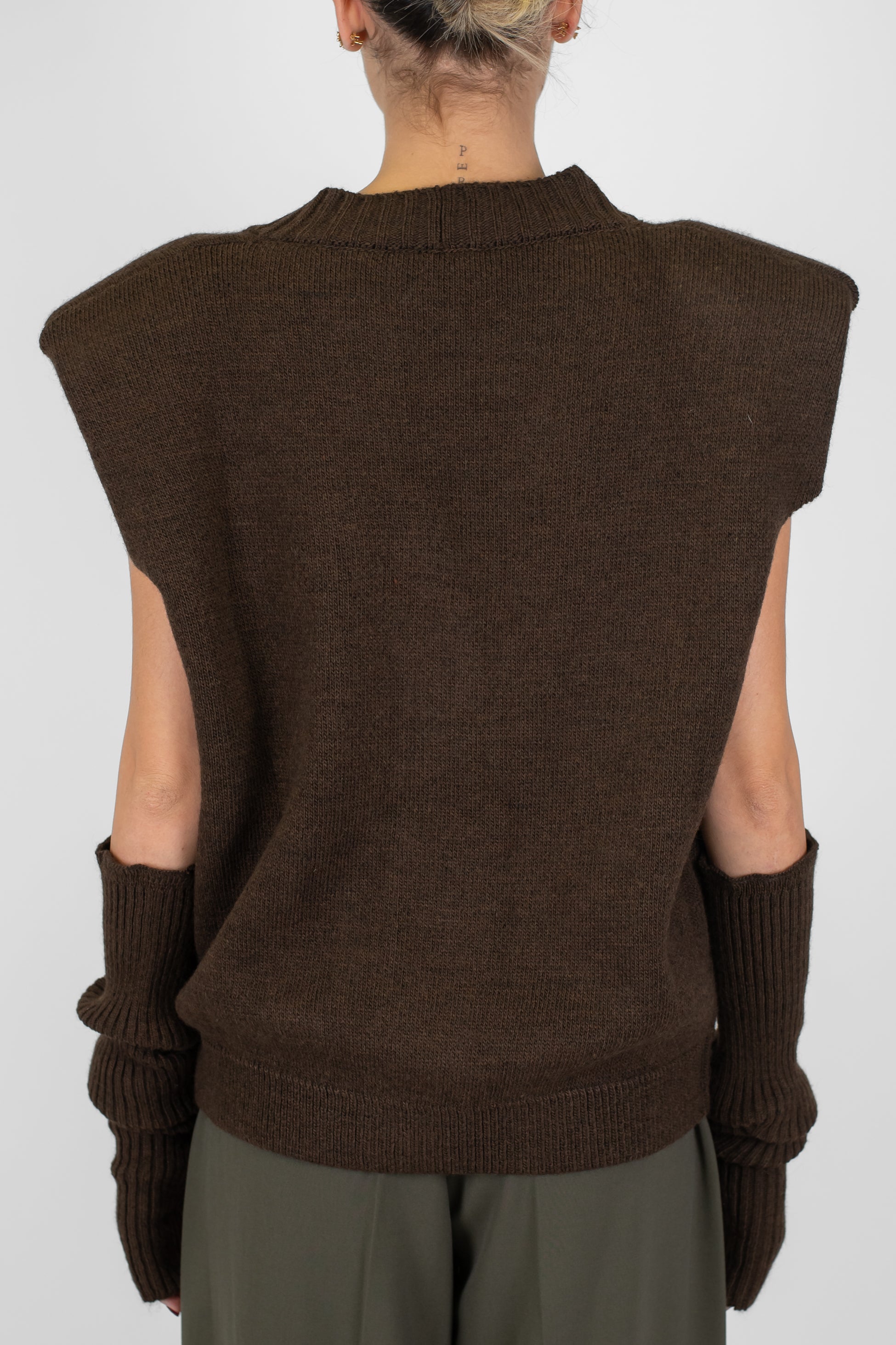 Maryley - Gilet over con spalline in misto lana con applicazioni e manicotti