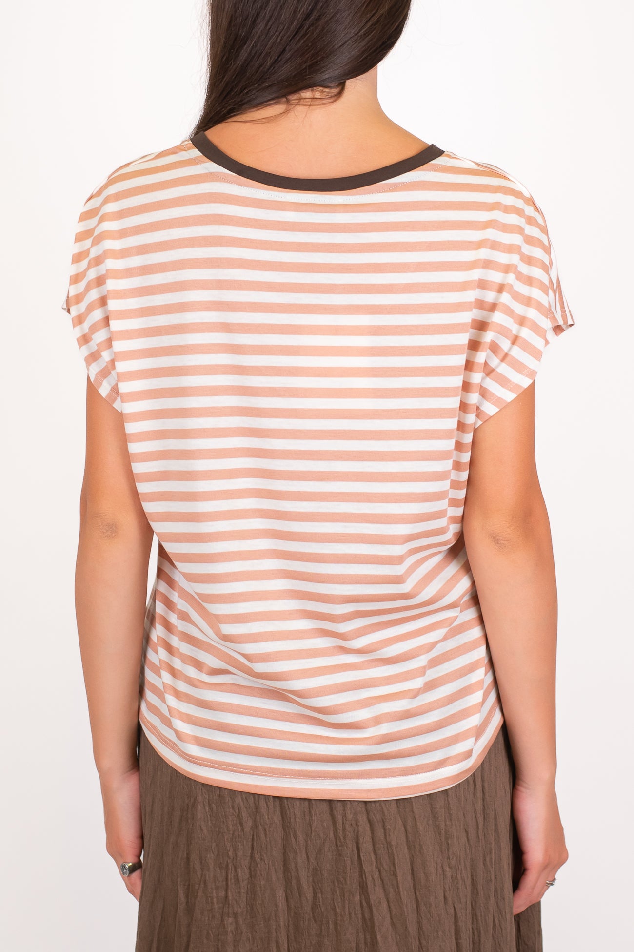 Dixie - T-shirt fantasia a righe con scollo a V a contrasto