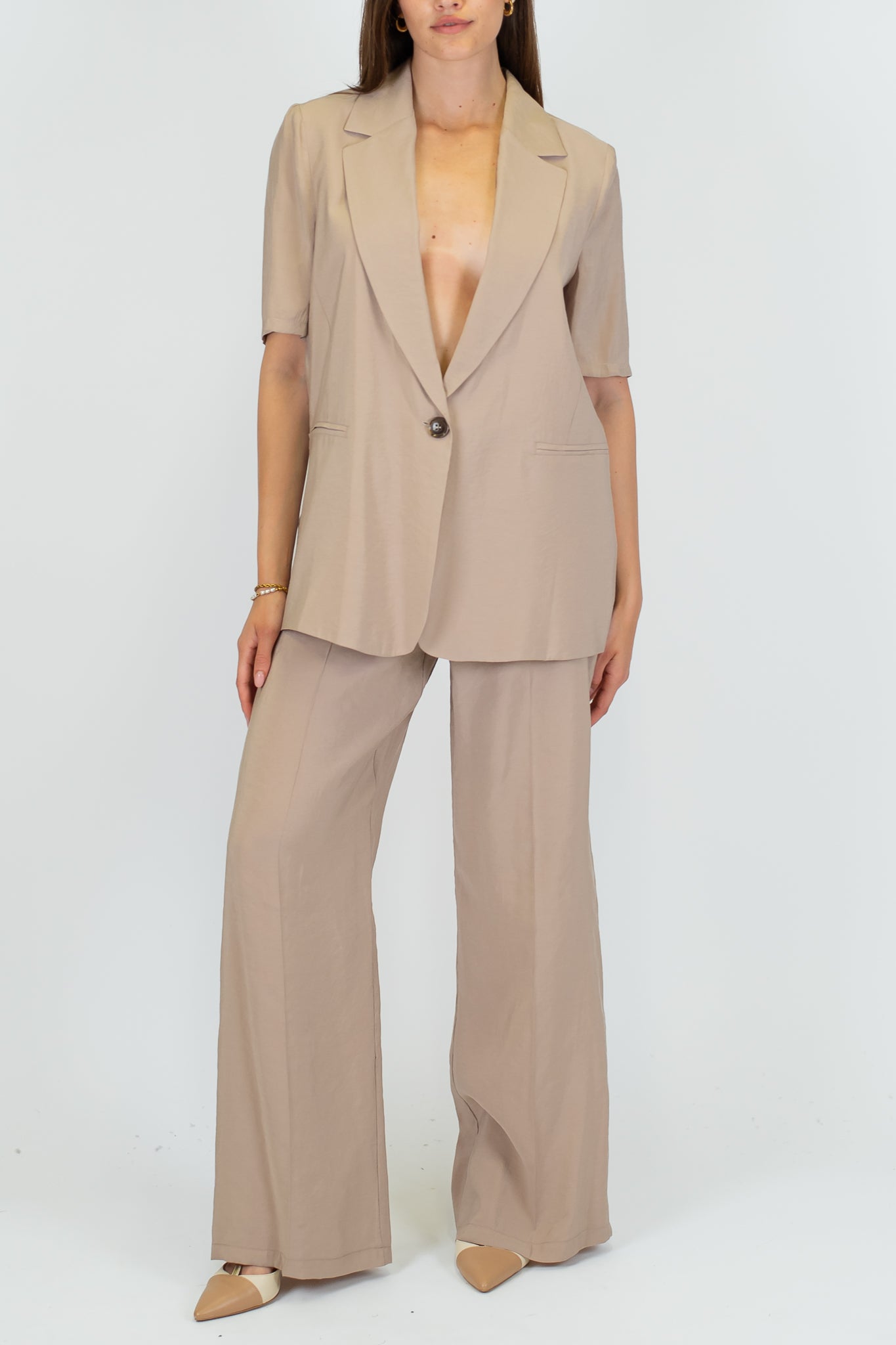 Haveone - Pantalone palazzo con elastico dietro e cintura