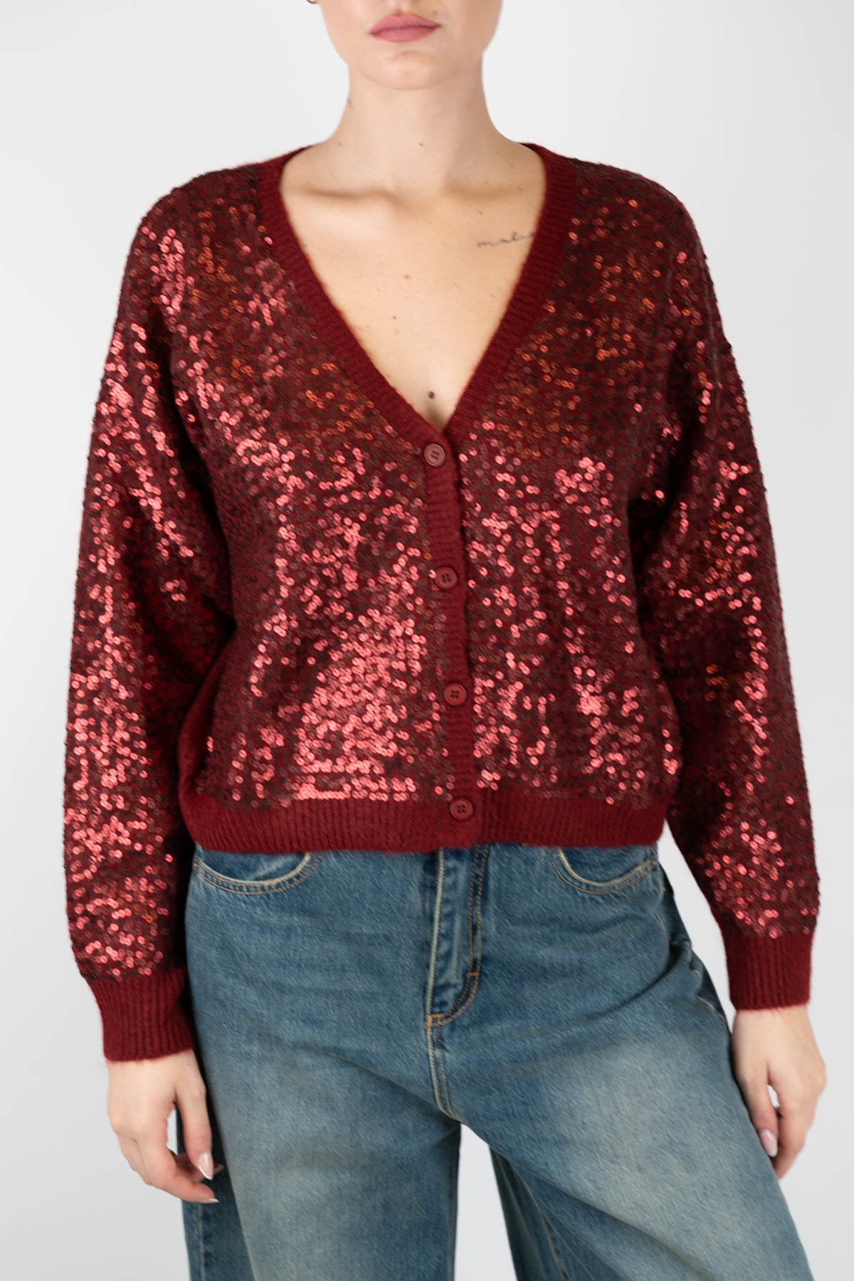 Motel - Cardigan in misto lana e paillettes