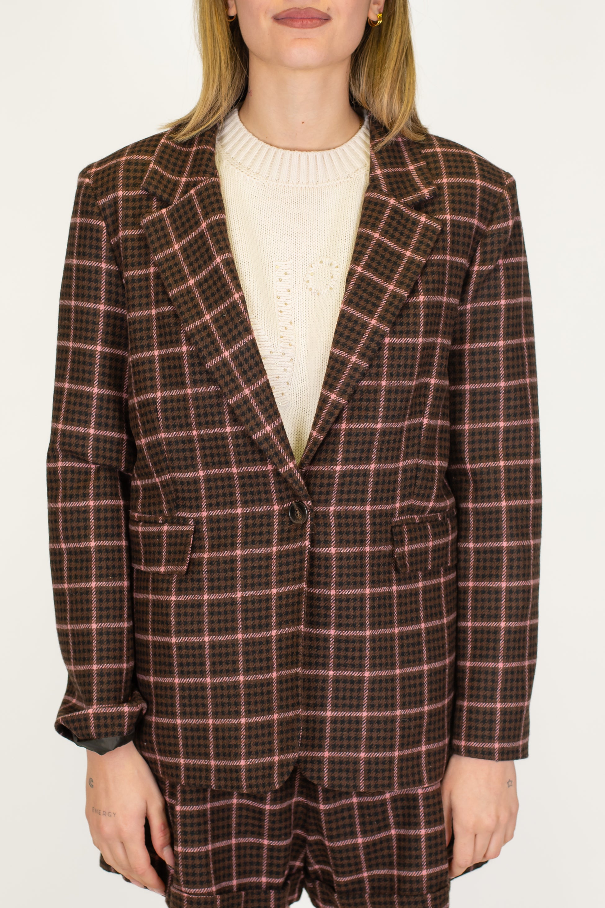 Tensione in - Giacca monopetto in misto lana fantasia pied de puale