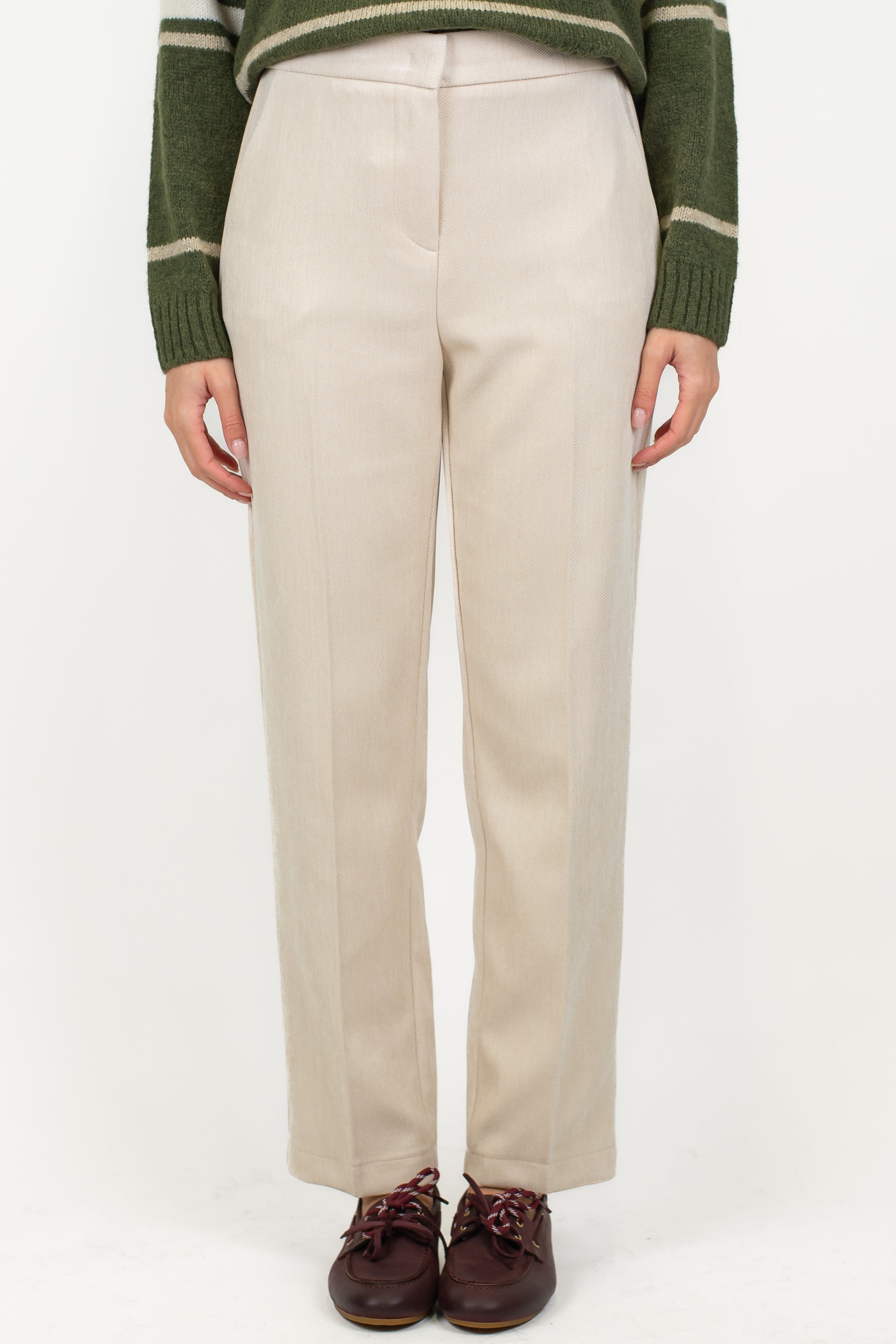 Maryley - Pantalone slim fantasia spigata in velluto con elastico sul retro