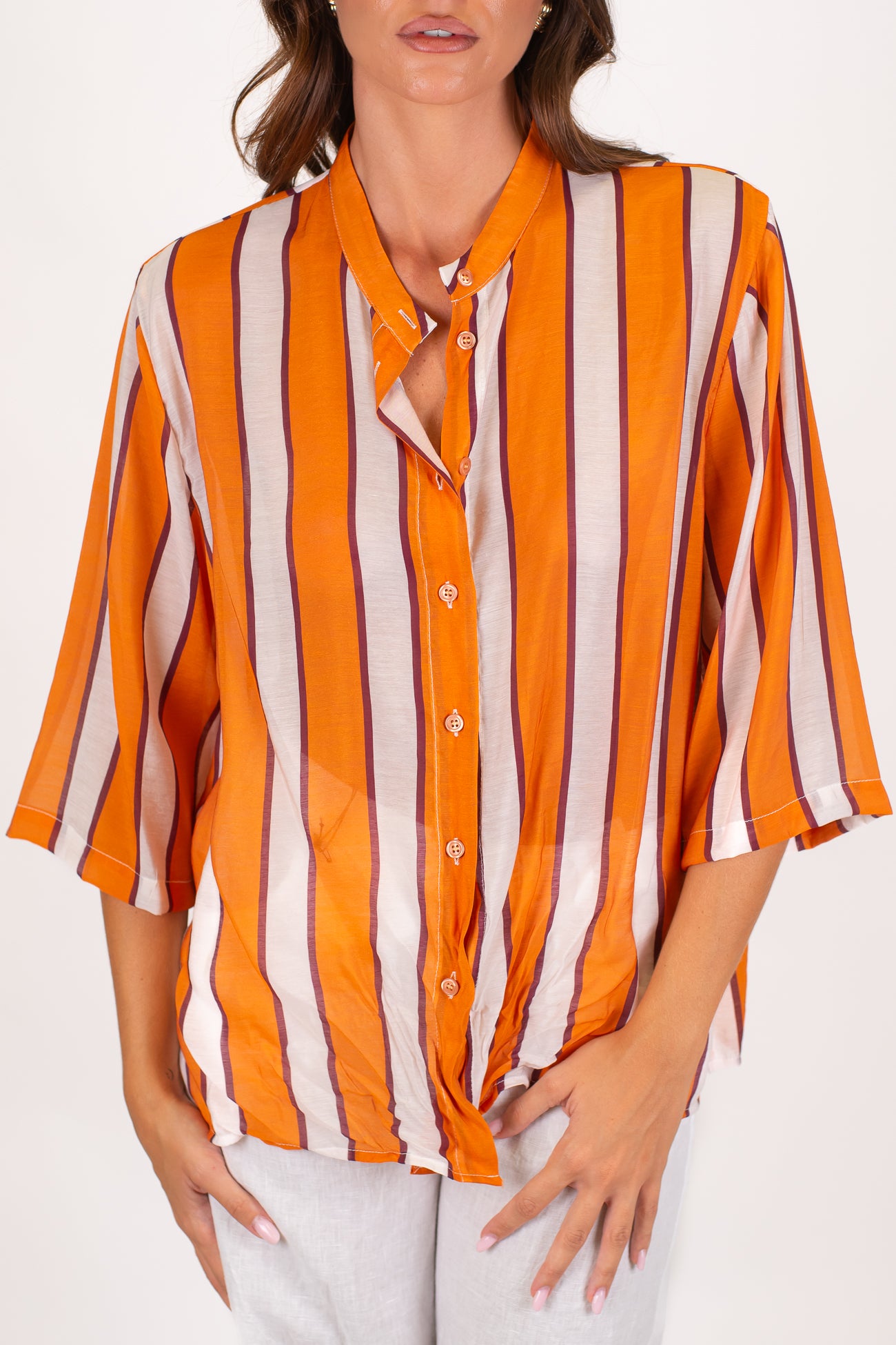 Dixie - Camicia rigata in viscosa leggera