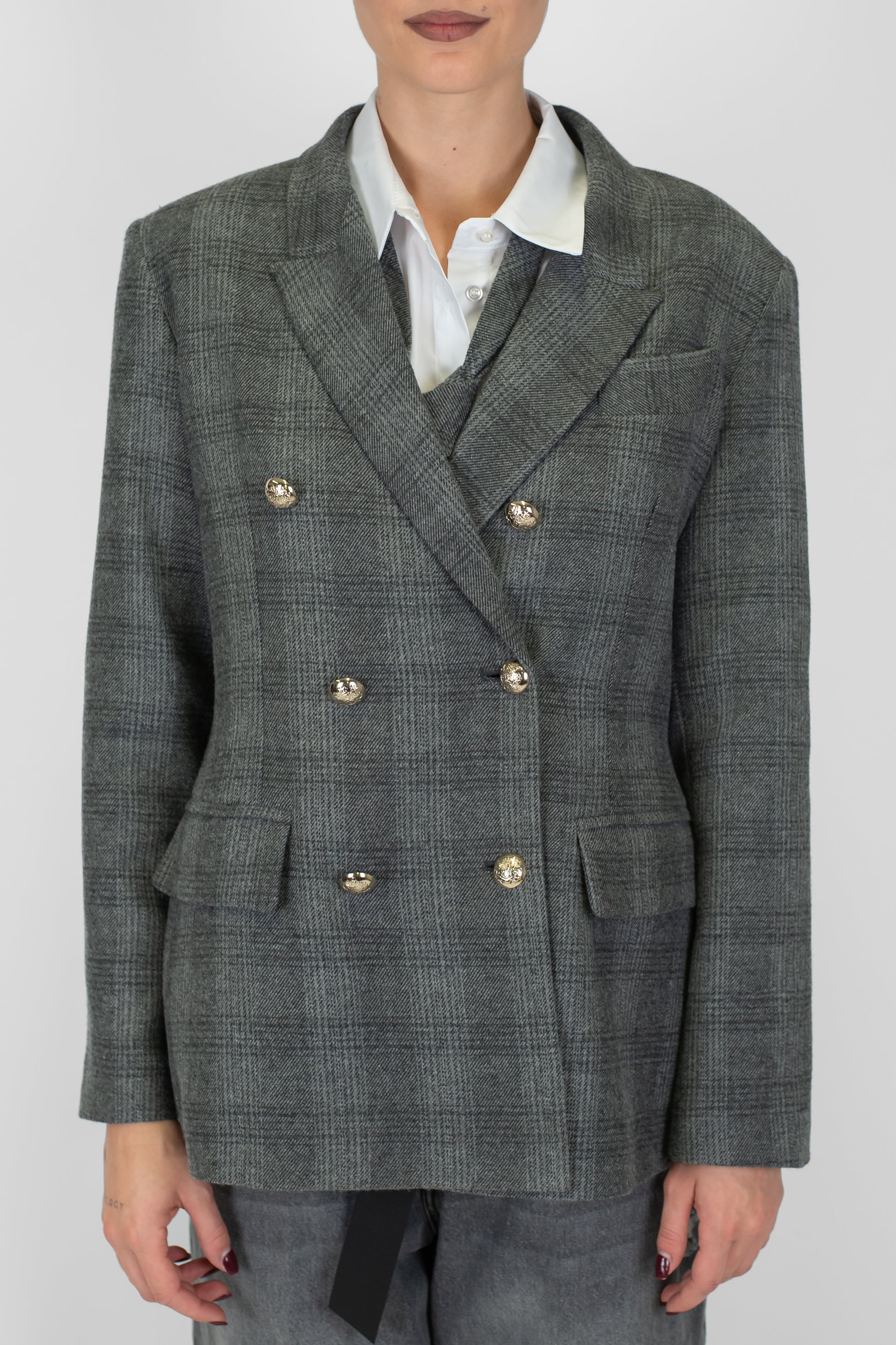 Tensione in - Giacca doppiopetto fantasia check in misto lana con cravatta tramata