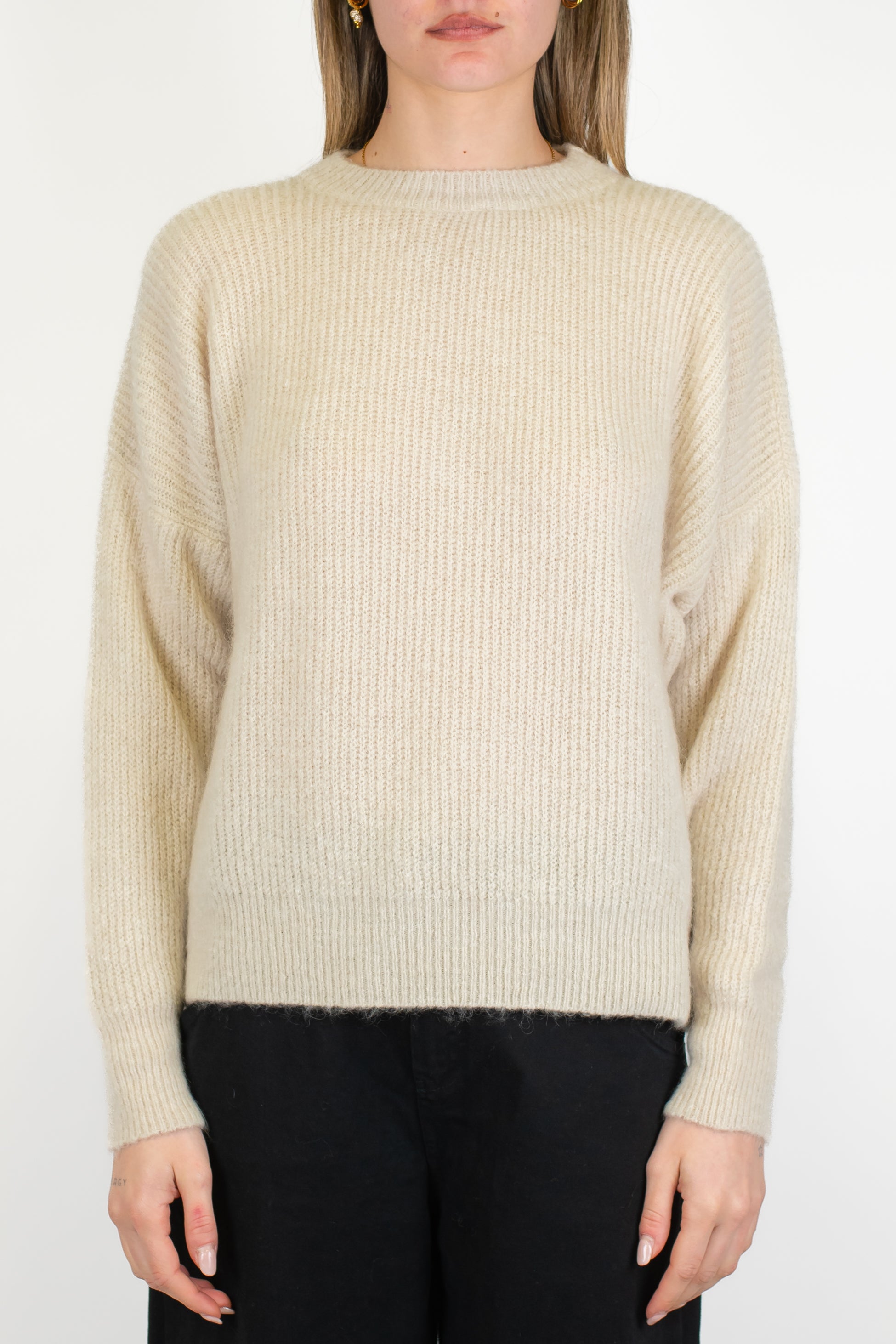 Tensione in - Maglia a scatola in misto lana con costine