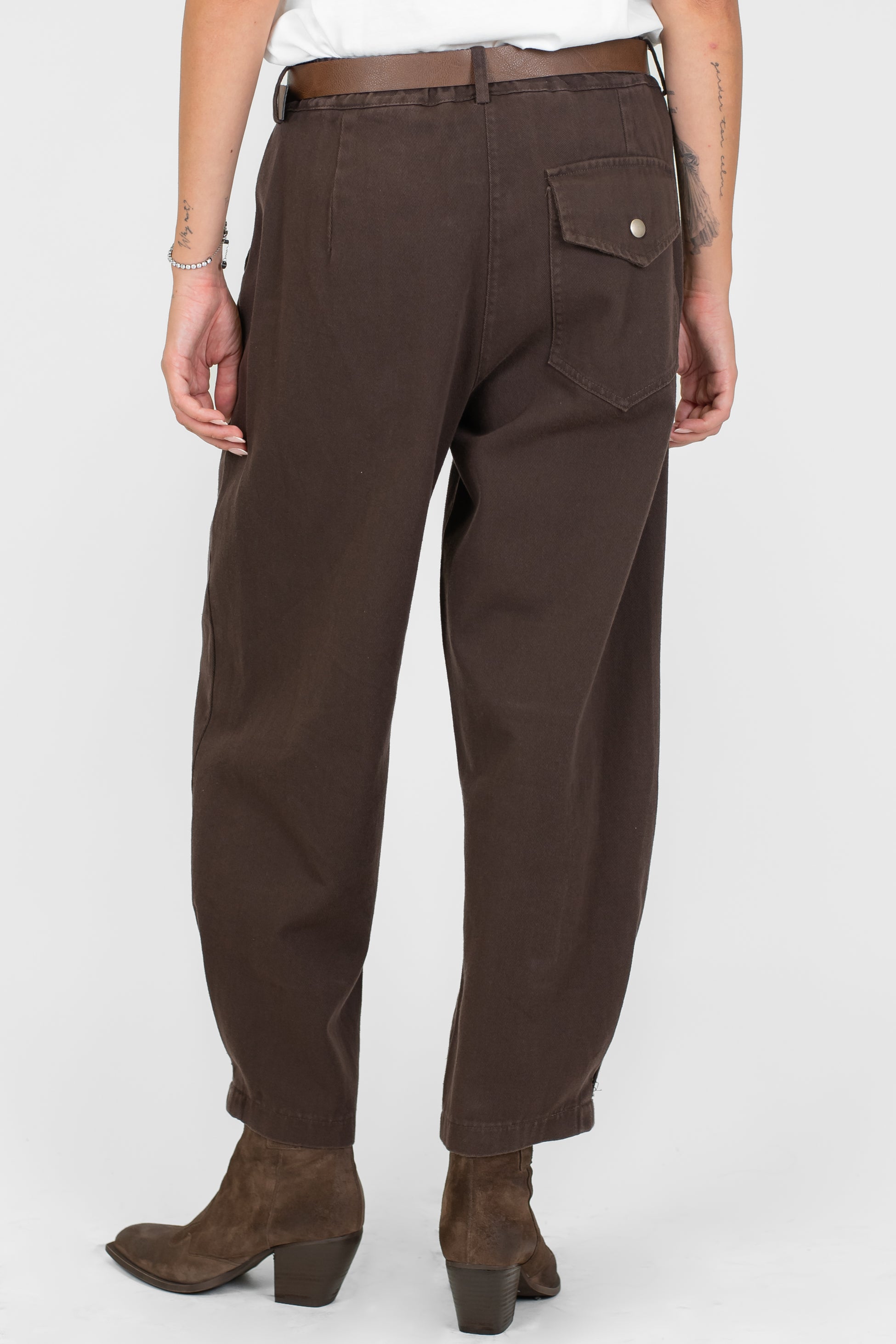 Maryley - Pantalone balloon in denim colorato con elastco in vita