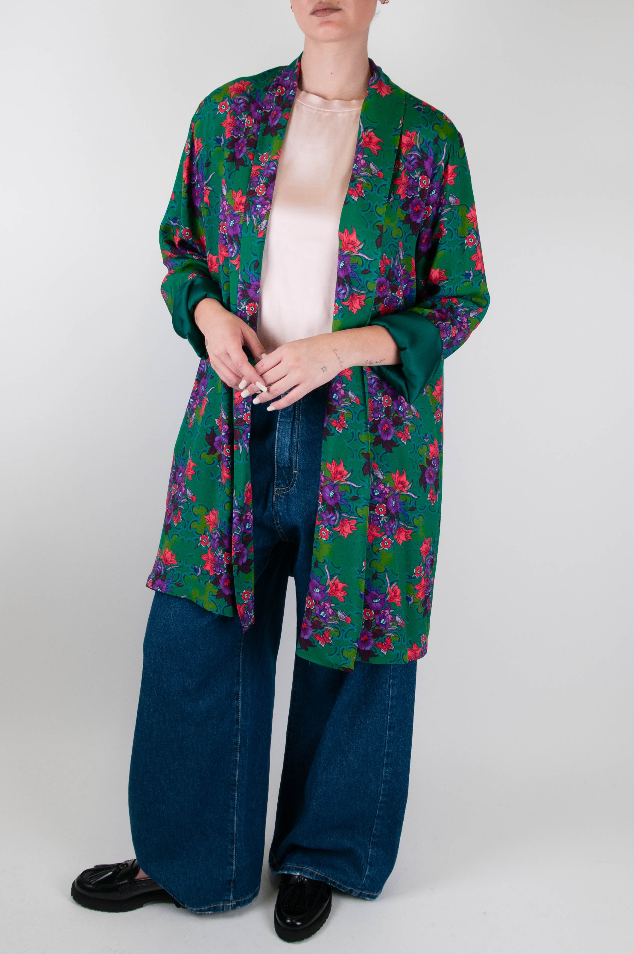 Wu Side - Kimono fantasia floreale in viscosa