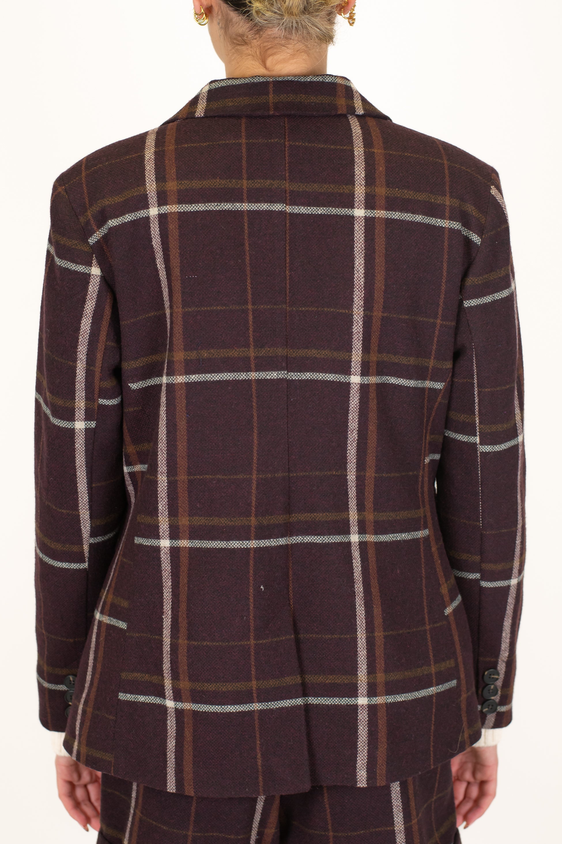 Tensione in - Giacca a scatola fantasia quadri in misto lana con spalline