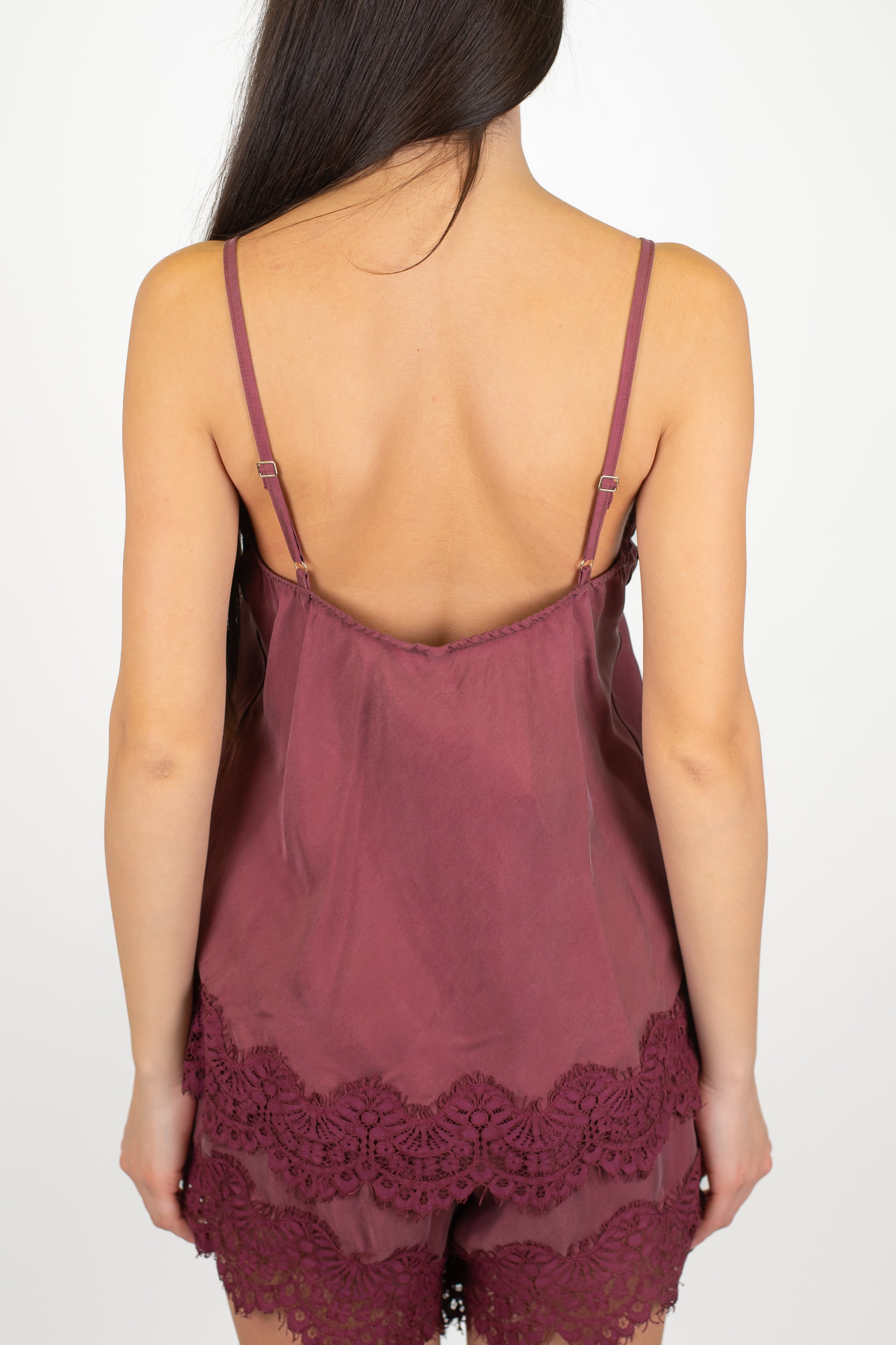 Tensione in - Top in cupro con dettagli in pizzo