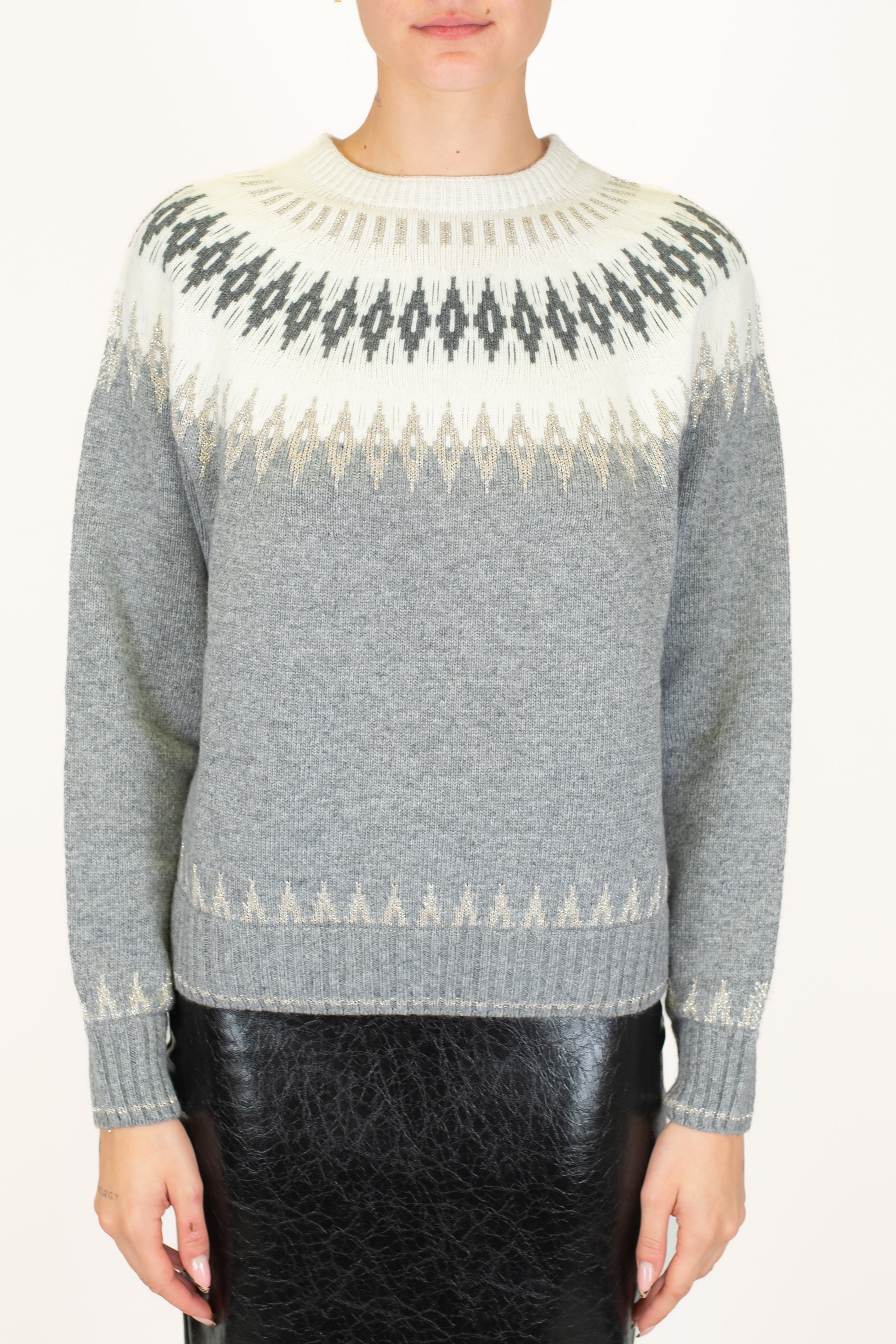 Tensione in - Maglia fantasia jacquard in misto lana e chashmere