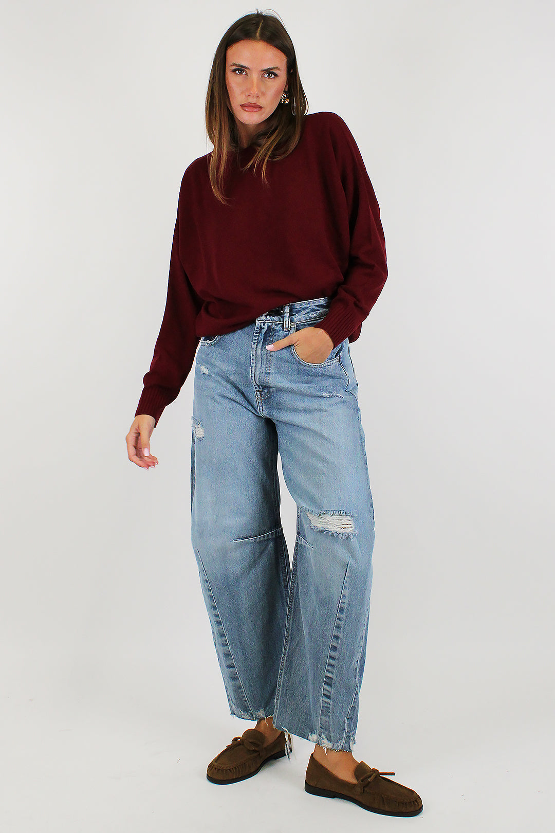 Haveone - Jeans balloon lavaggio chiaro con rotture modello Barbara