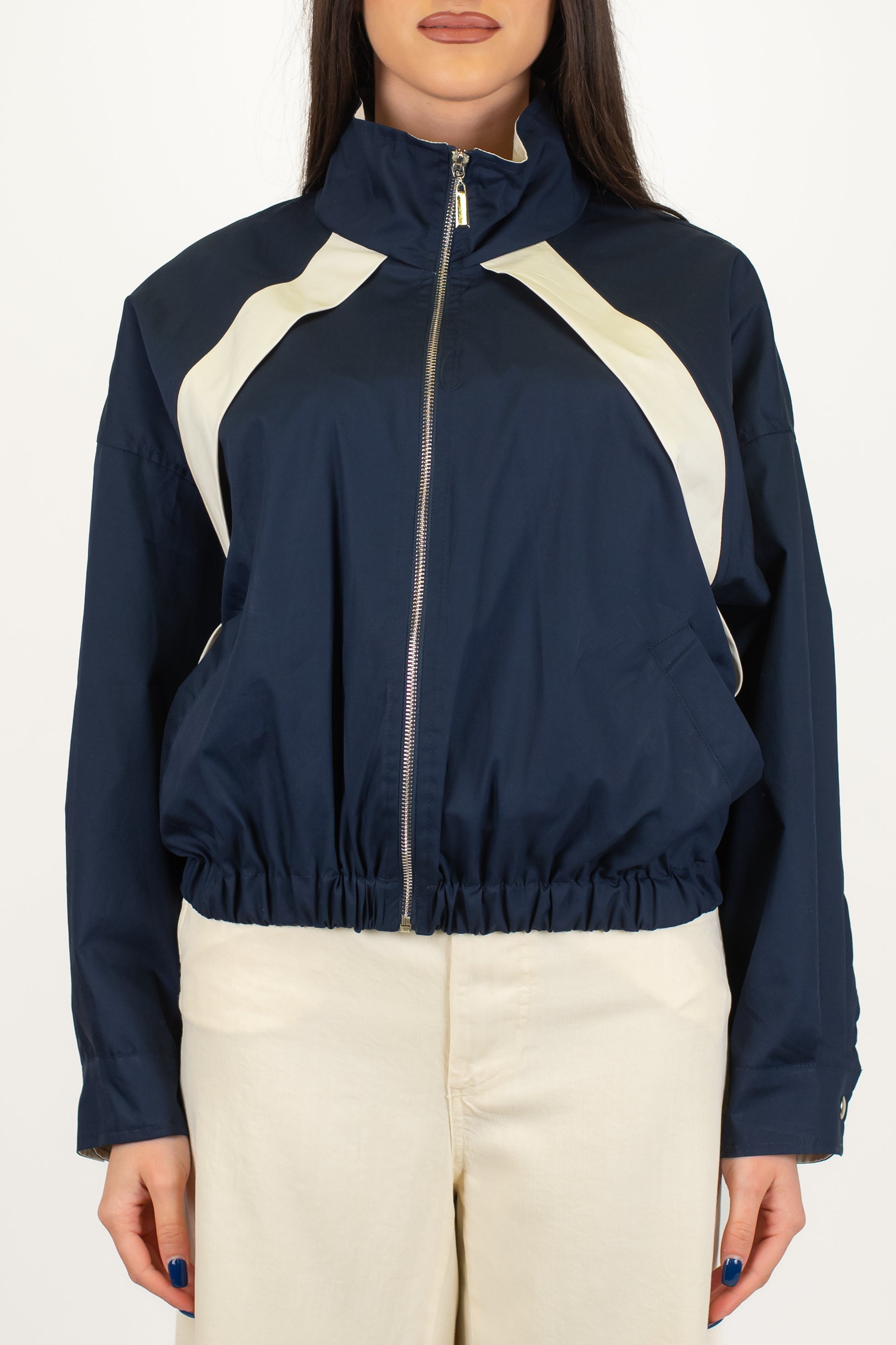 Haveone - Bomber fantasia riga a contrasto e chiusura zip con elastico in vita