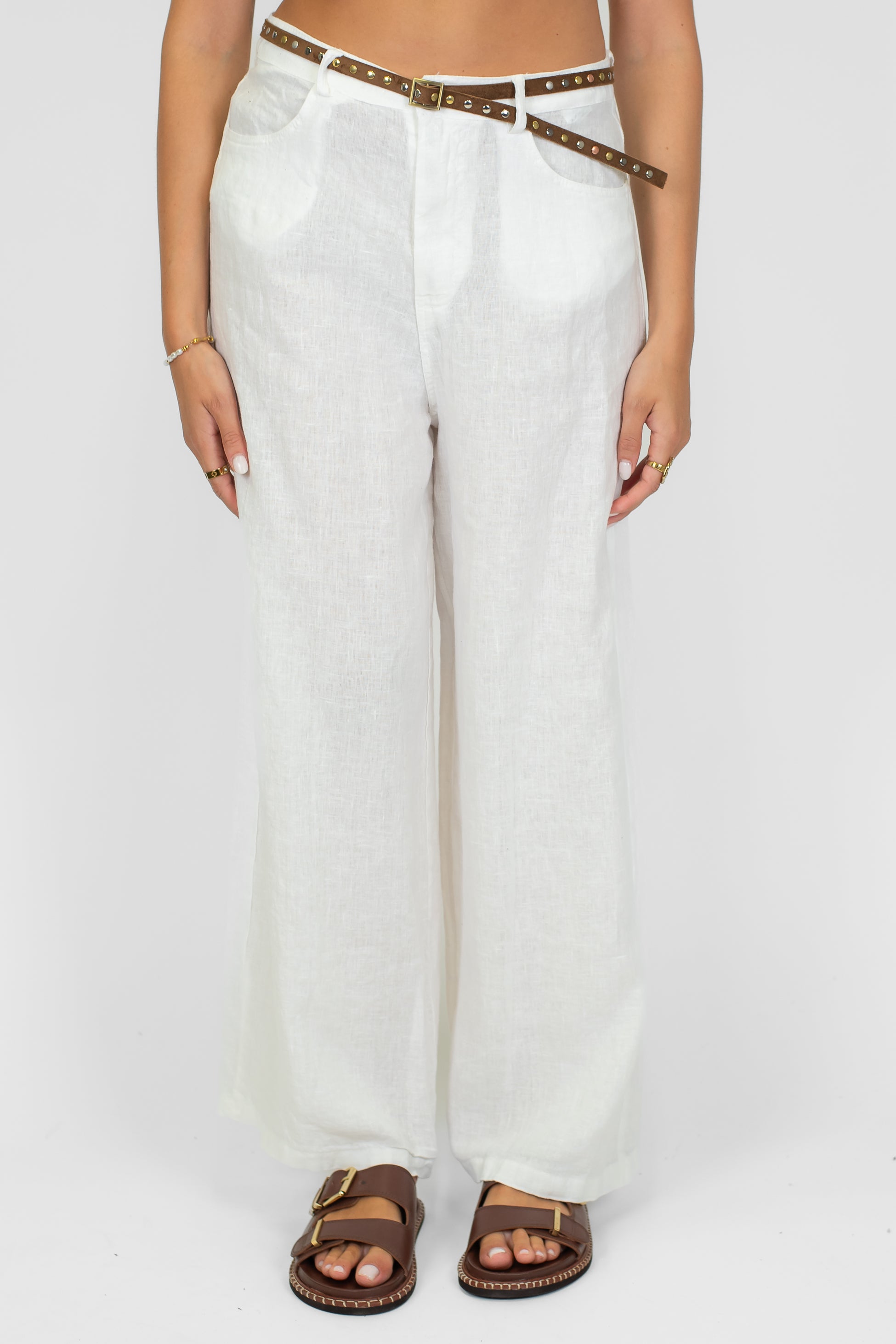 Tensione in - Pantalone palazzo modello Giusi in puro lino con tascono sul retro