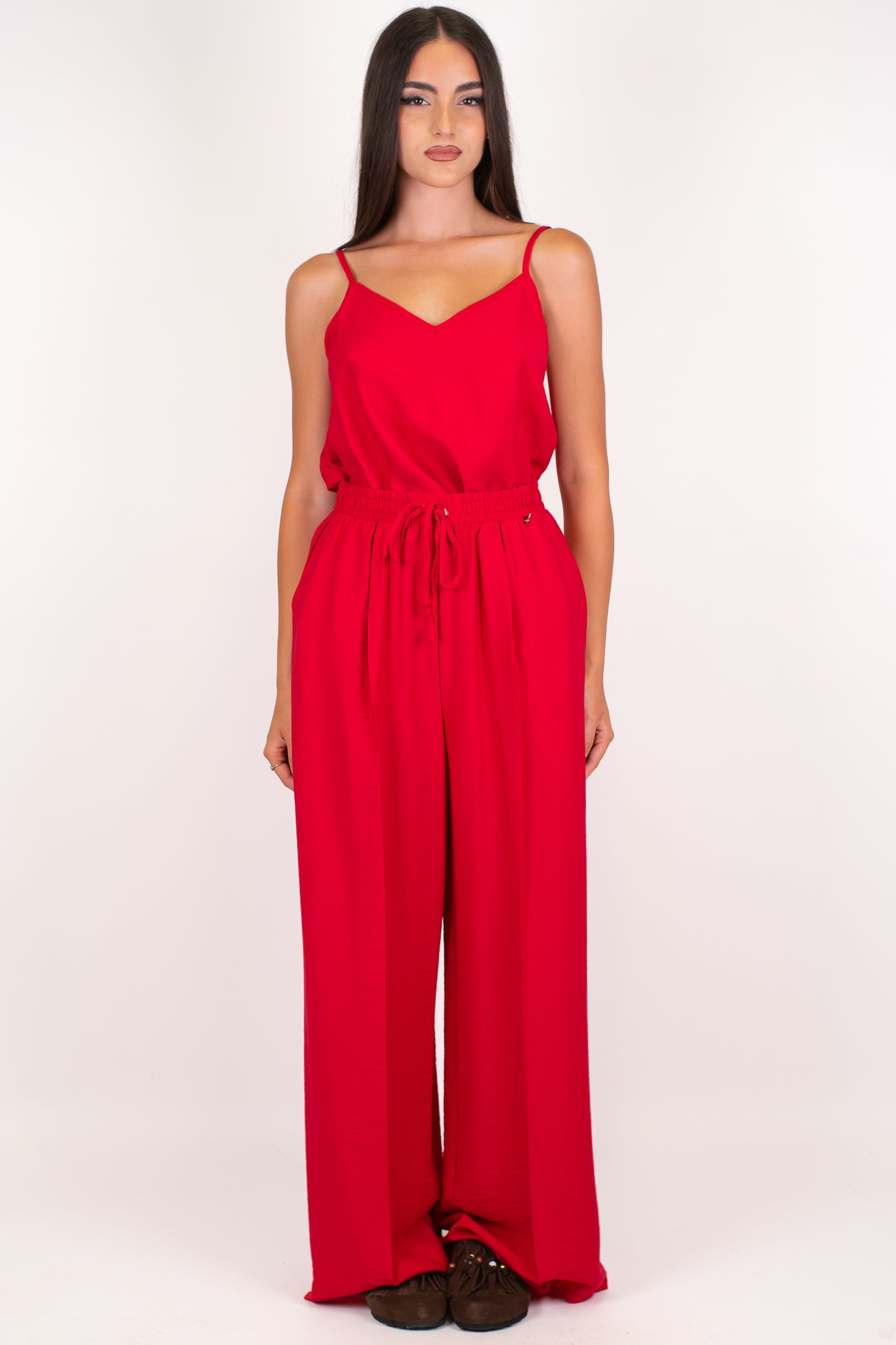 Dixie - Coordinato in viscosa leggera con top assimmetrico e pantalone palazzo con coulisse