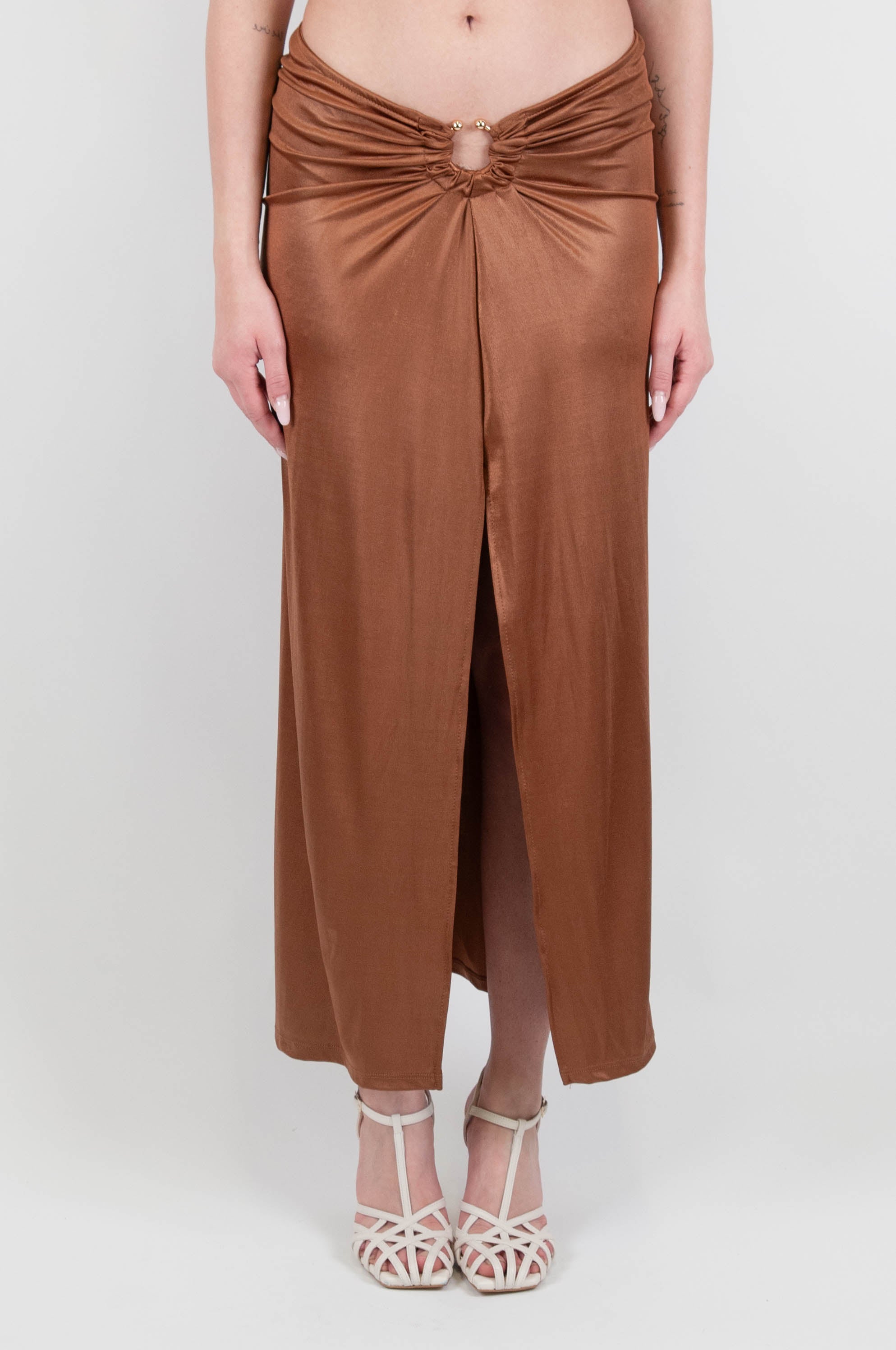 Haveone - Midi skirt with slit and gathered front
