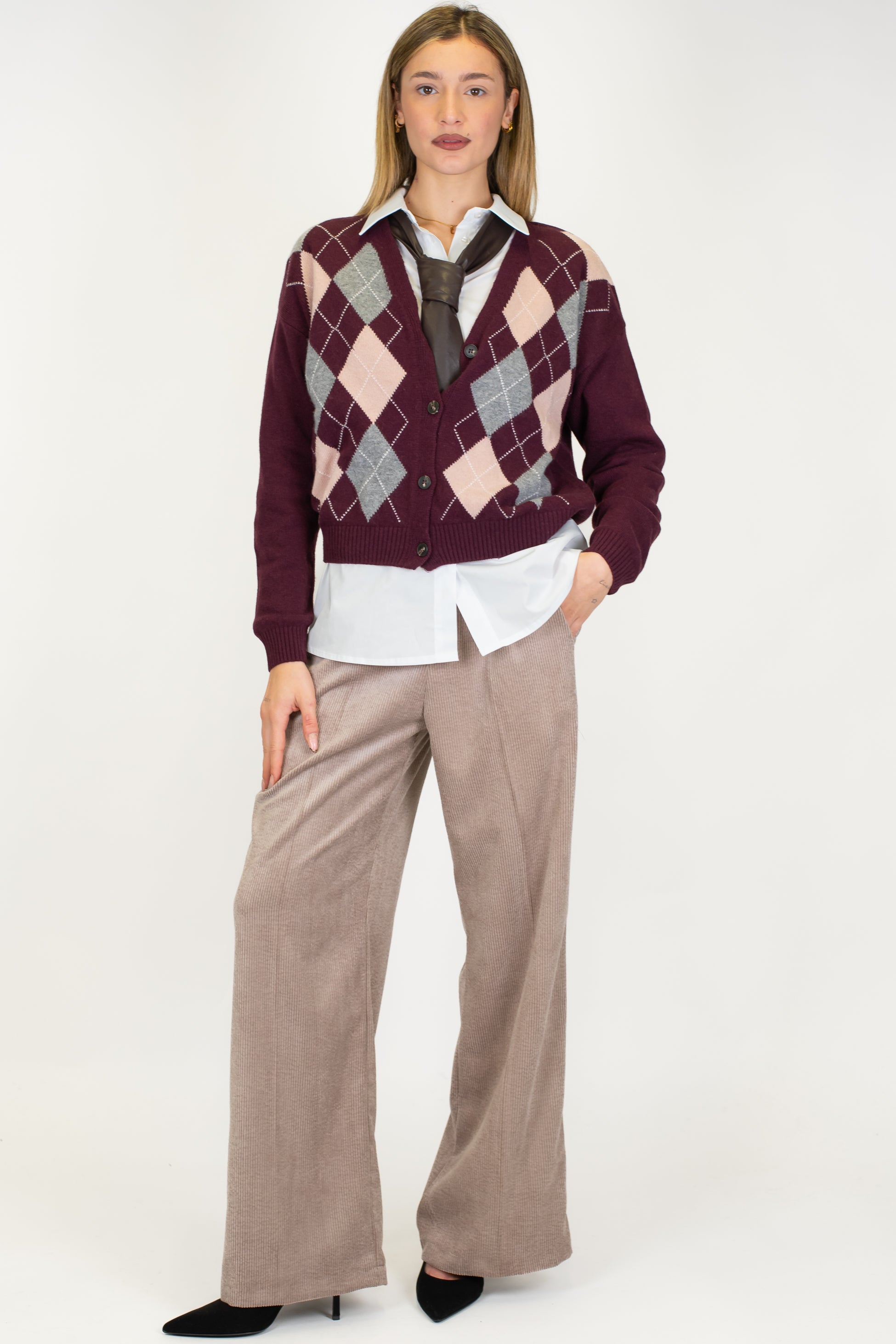 Tensione in - Pantalone palazzo velluto a coste con elastico sul retro