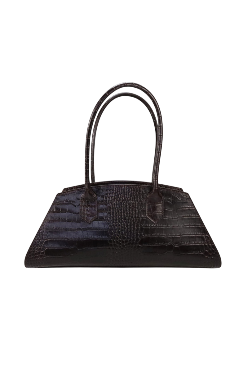 Borsa trapezio in pelle cocco con manici e tracolla