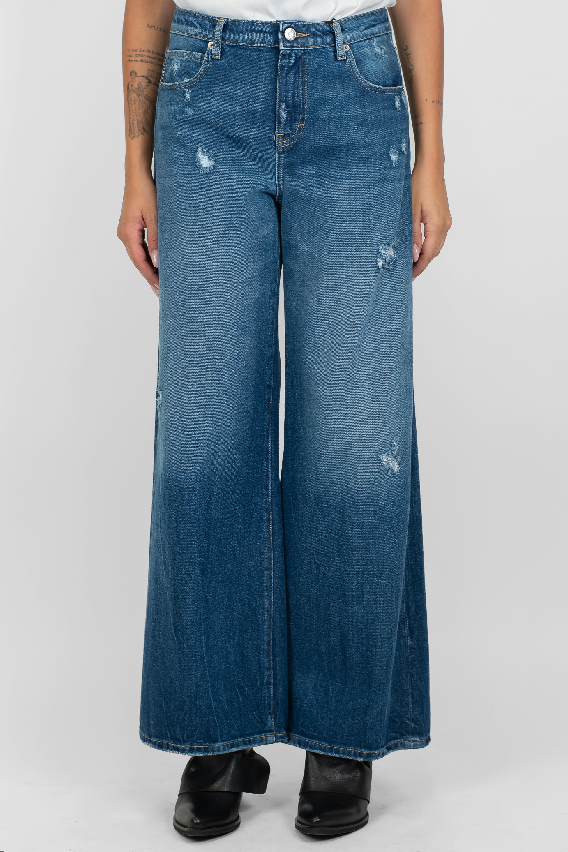 Haveone - Jeans palazzo lavaggio medio con rotture