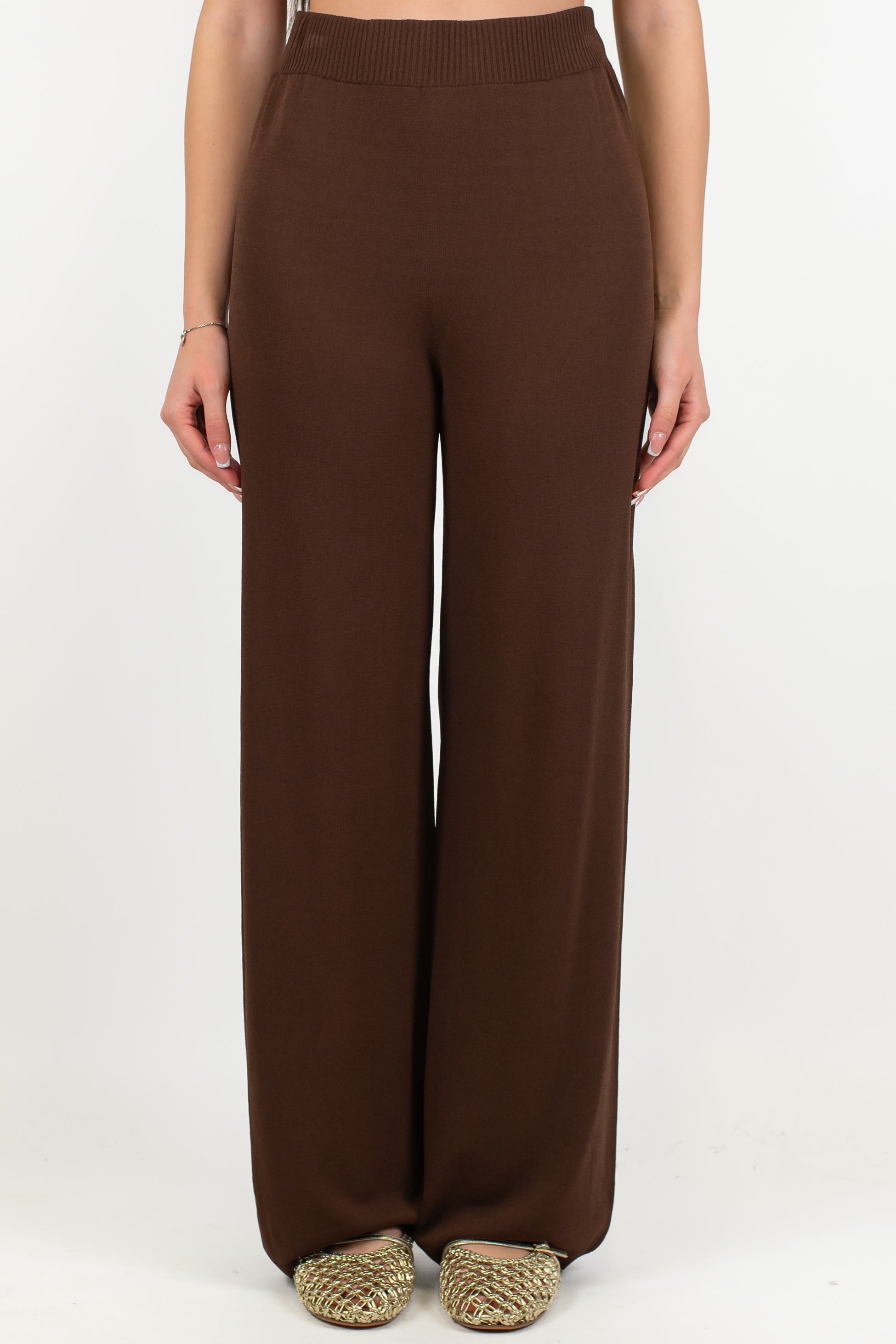 Maryley - Pantalone palazzo in viscosa leggera con elastico in vita