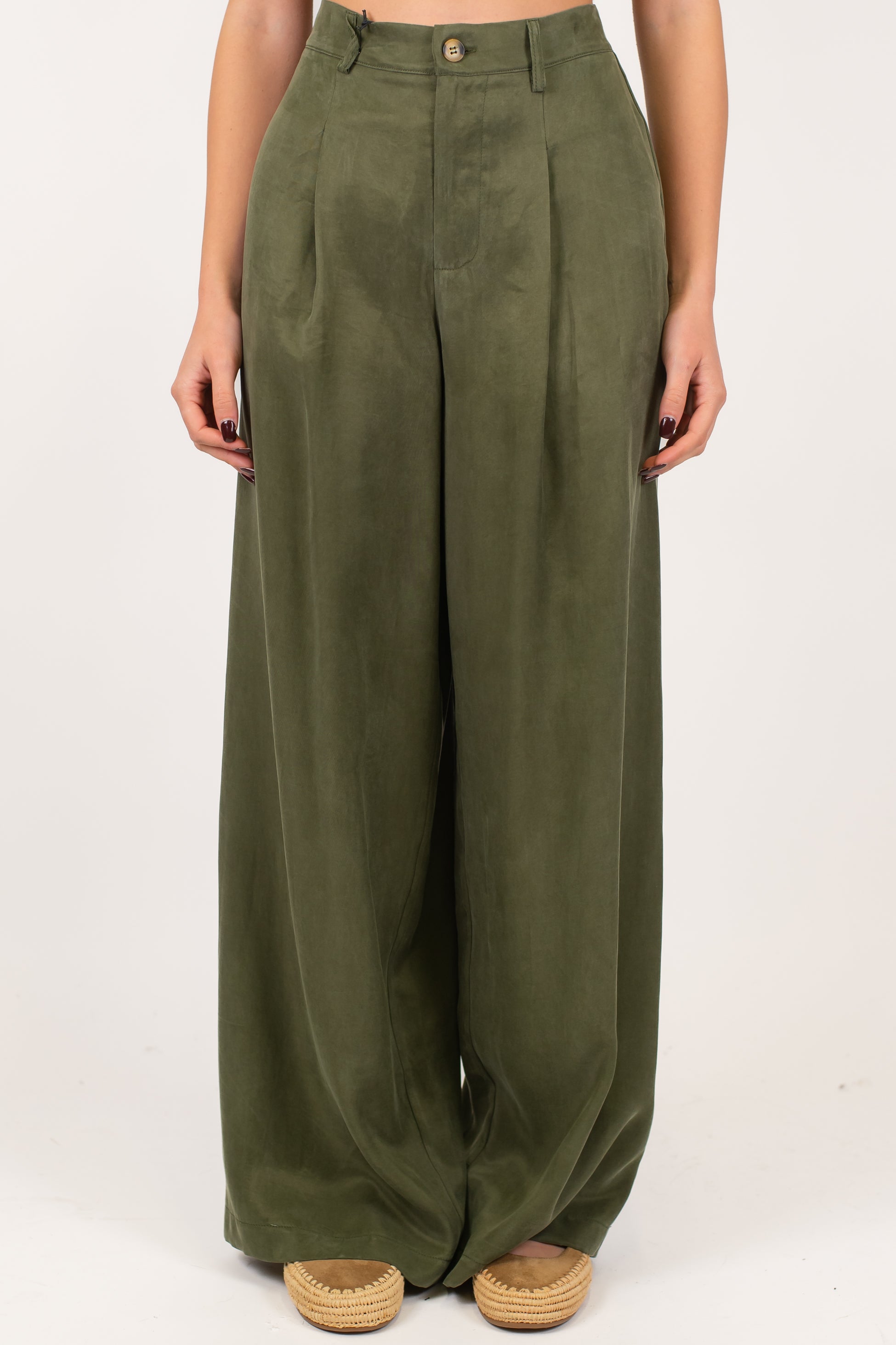 Tensione in - Pantalone palazzo in lyocell effetto seta con elastico sul retro