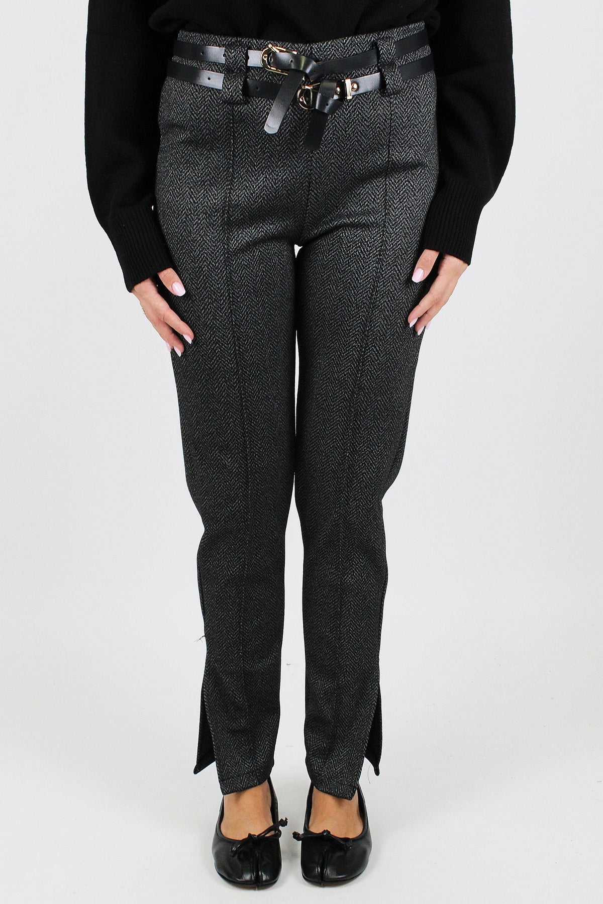 Haveone - Panta-leggings fantasia spigata con spacchetto sulle caviglie