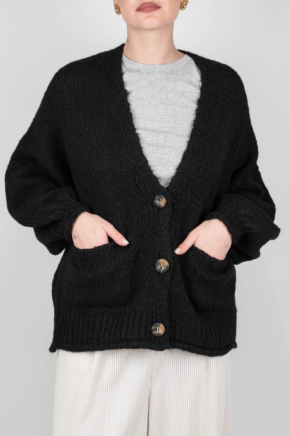 Haveone - Cardigan over in misto lana con chiusura a tre bottoni