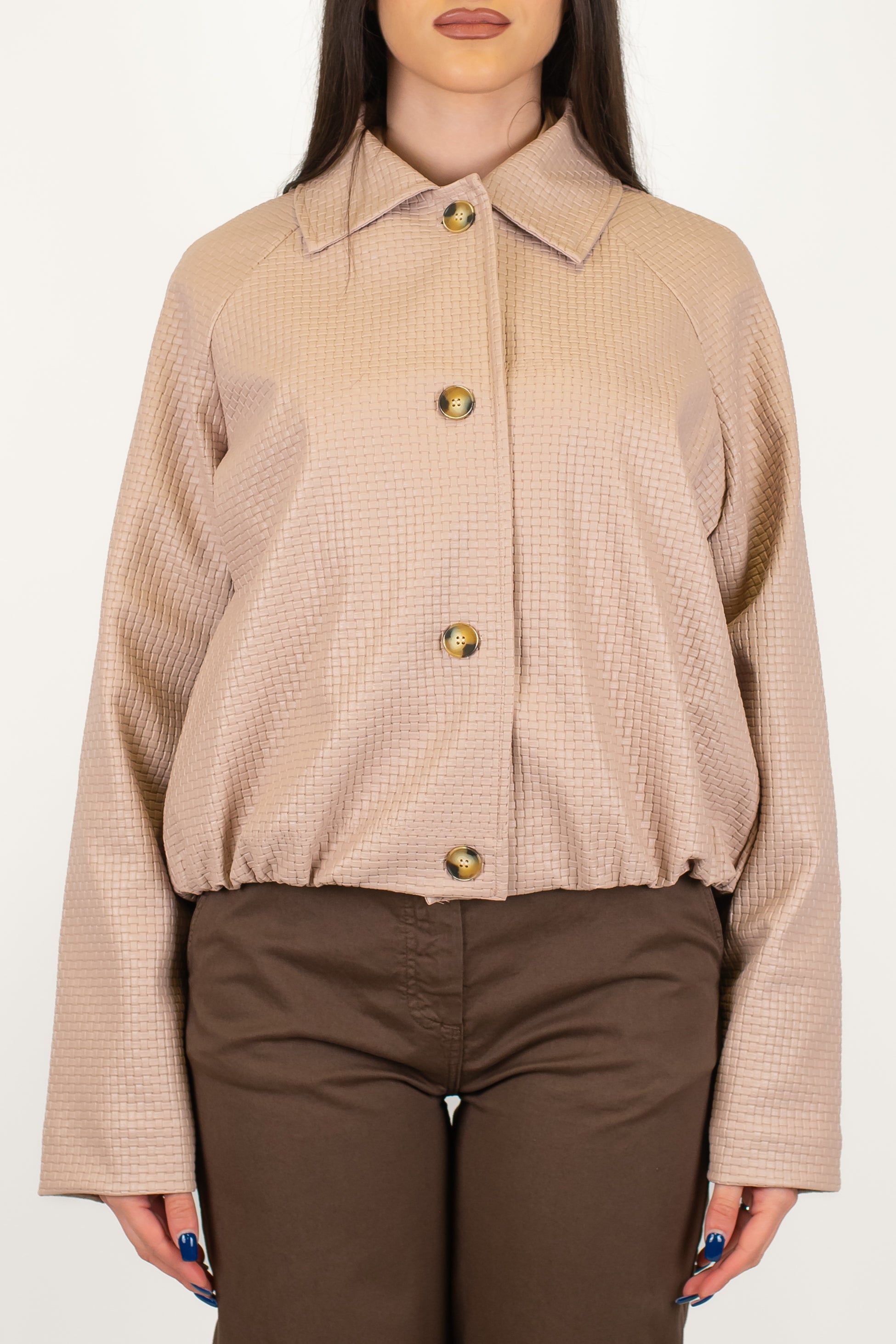 Haveone - Bomber in ecopelle intrecciata con chiusura bottoni