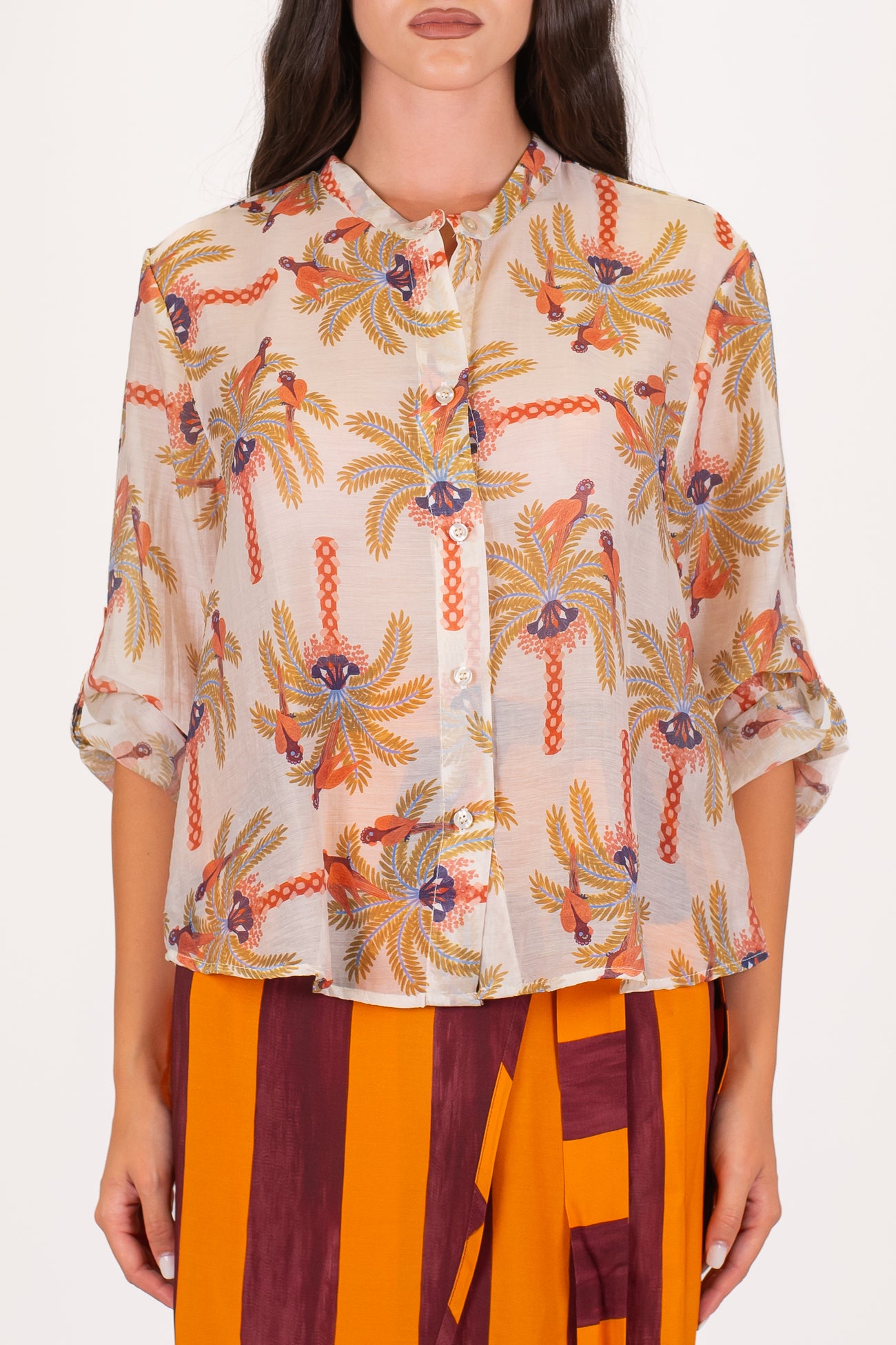 Haveone - Camicia in lyocell fantasia pavoni