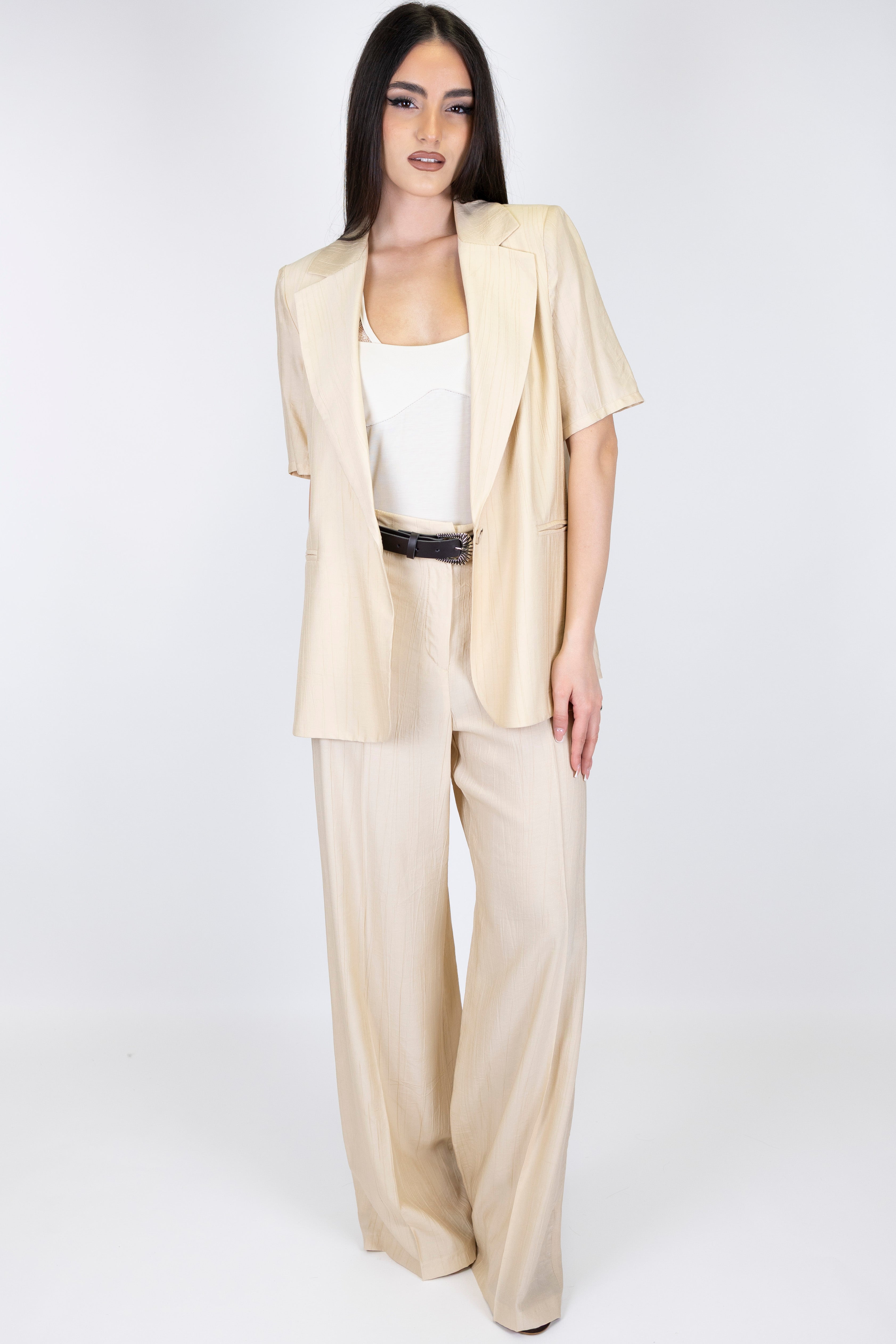 Haveone - Pantalone palazzo in viscosa leggera con strigliature ed elastico sul retro