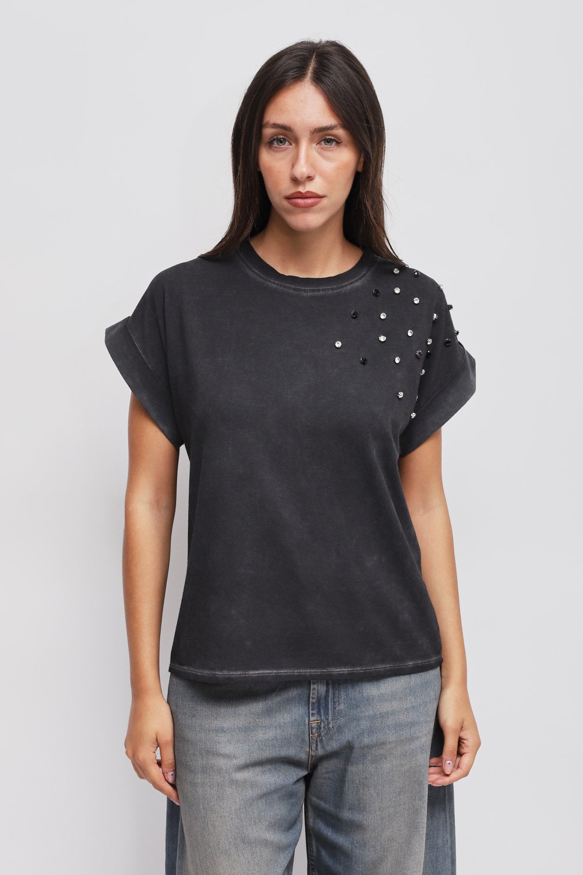 Maryley - T-shirt in cotone con  strass