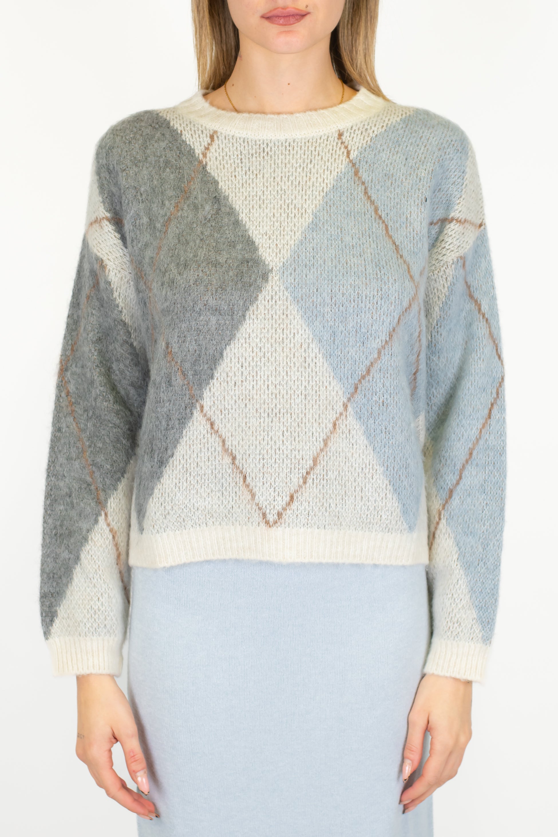 Dixie - Maglia fantasia rombi a contrasto in misto lana