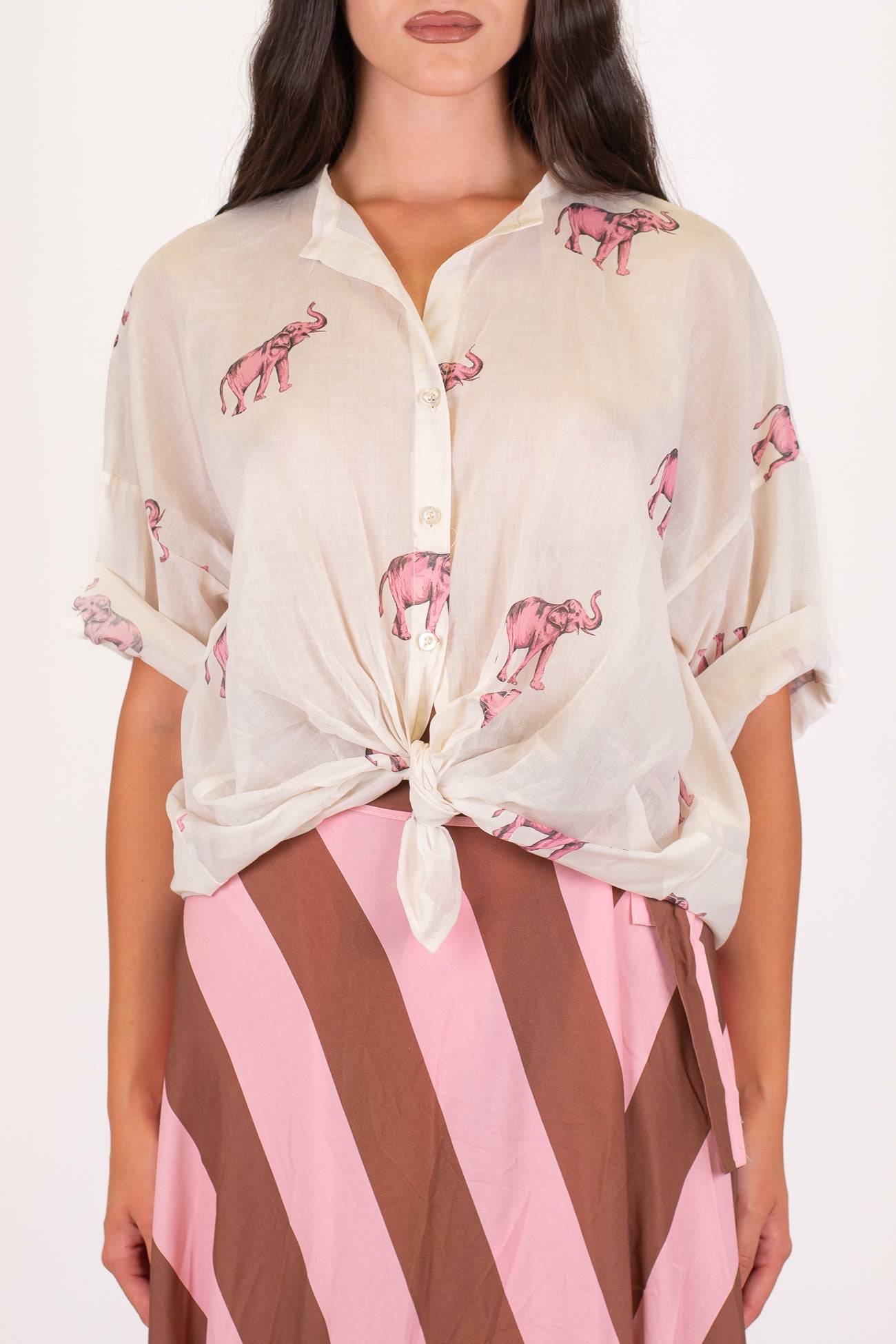 Tensione in - Camicia in mussola di cotone con elefanti