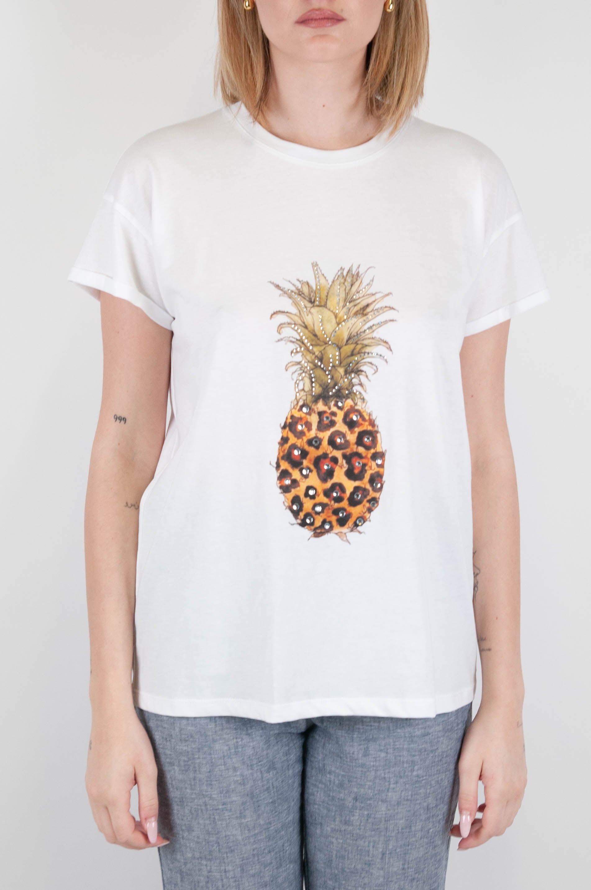 Tensione in - T-shirt stampa ananas con strass