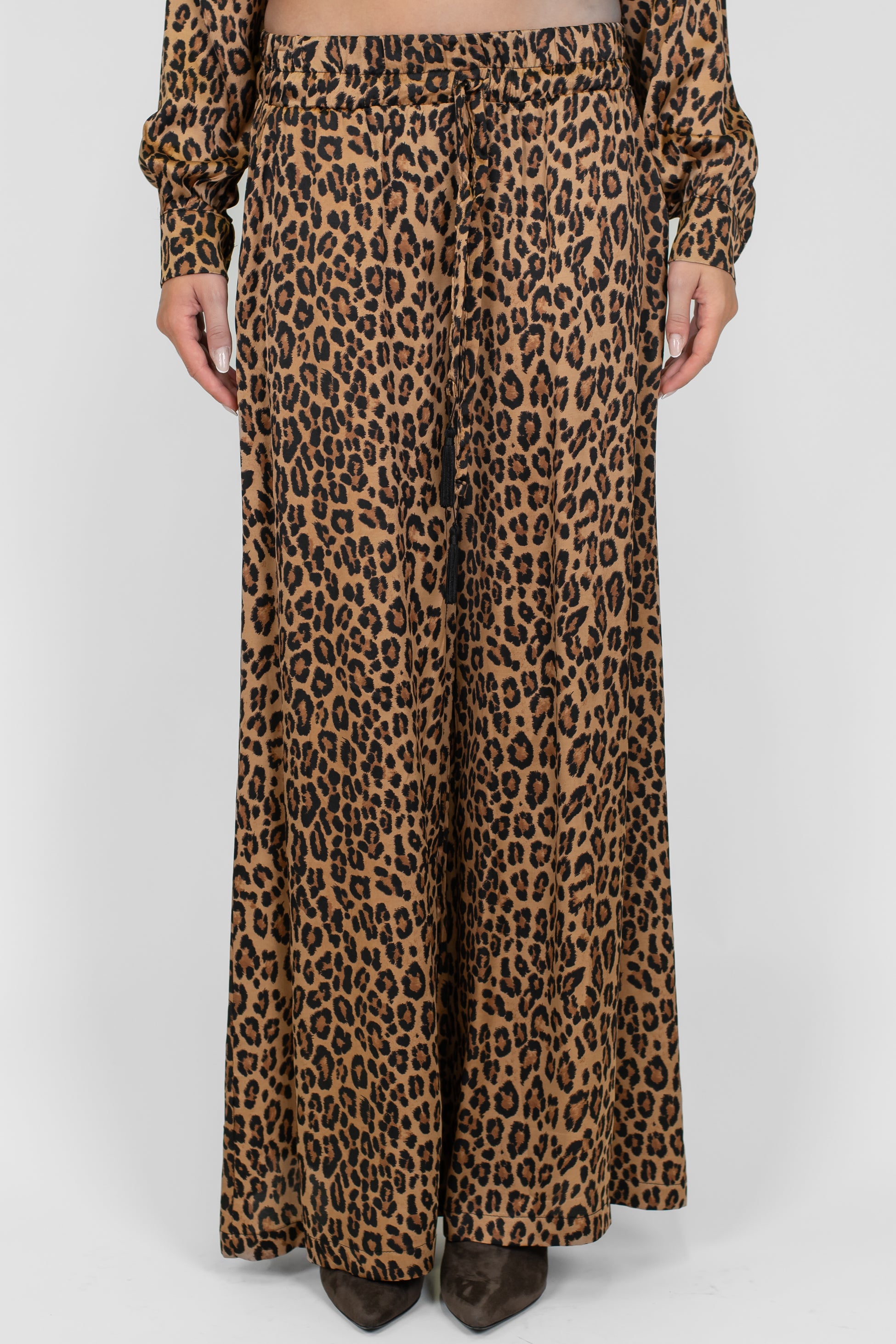 Motel - Pantalone palazzo fantasia animalier in viscosa con coulisse