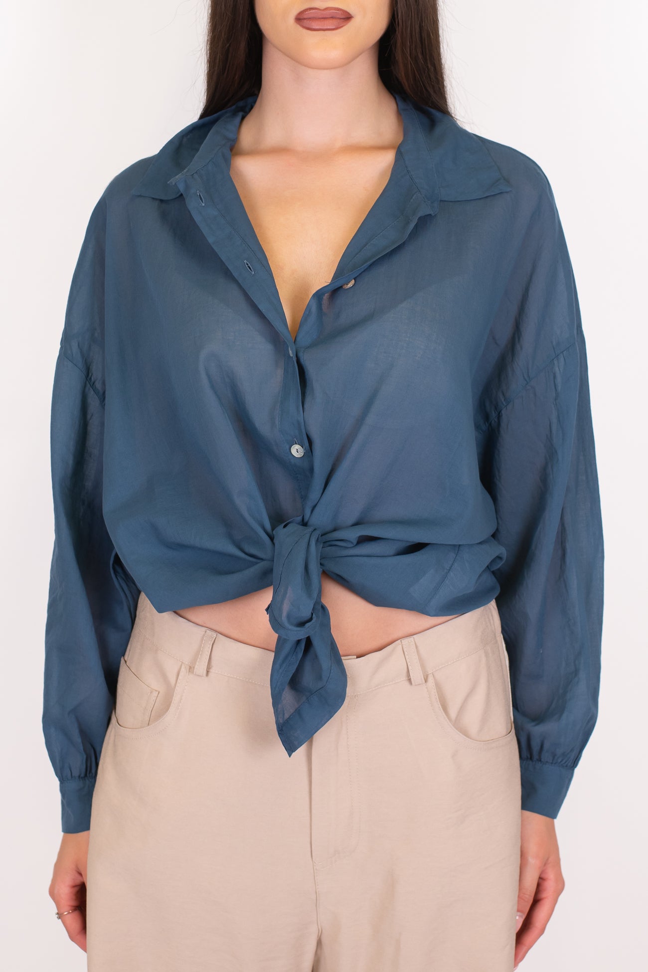 Dixie - Camicia over tinta unita in mussola di cotone