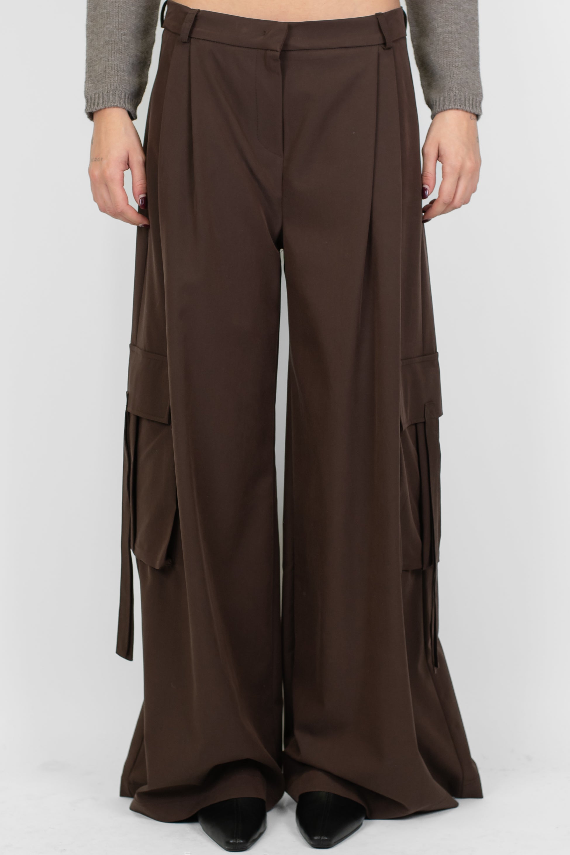 Maryley - Pantalone cargo palazzo in tencel