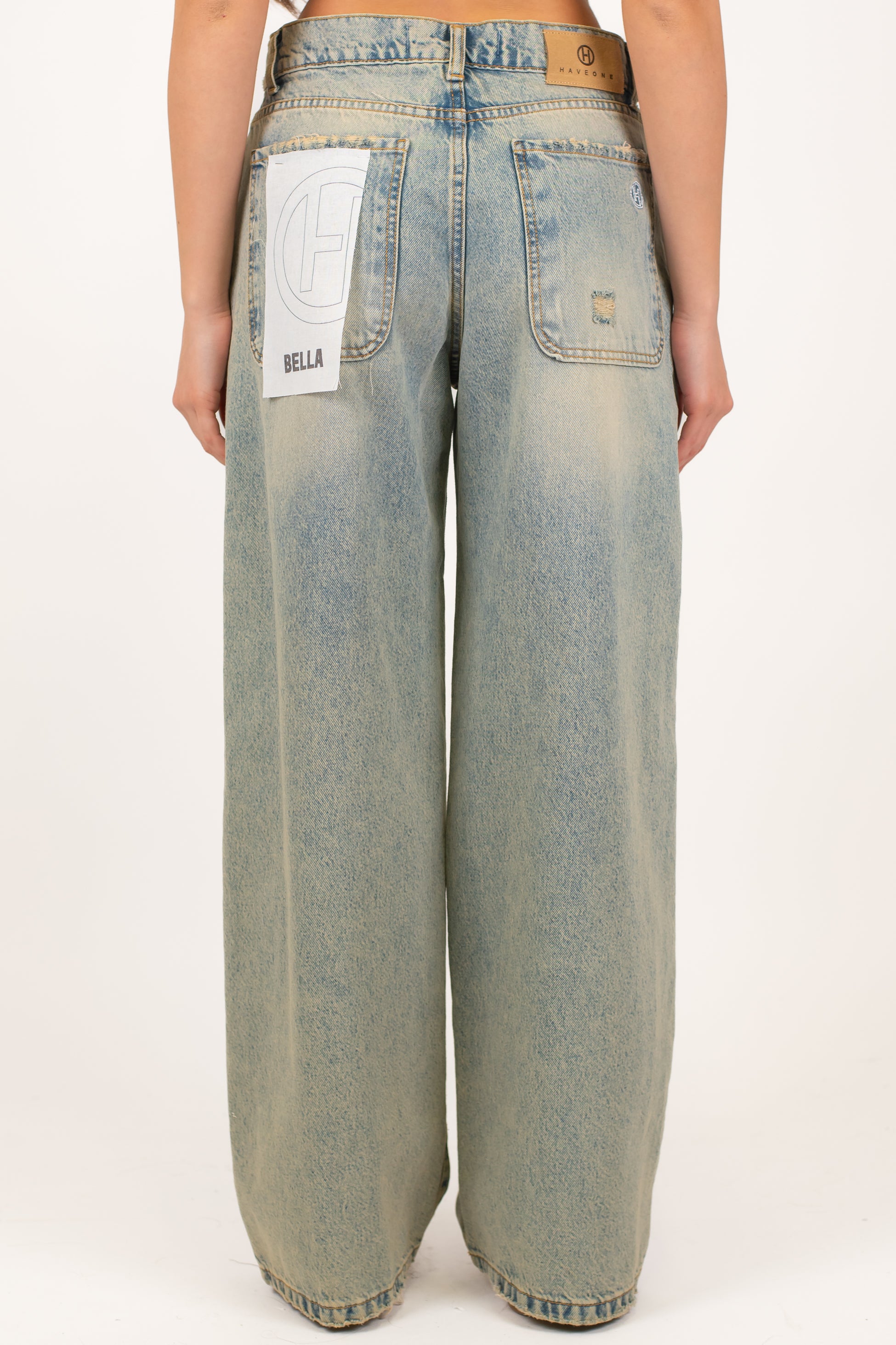 Haveone - Jeans palazzo modello BELLA lavaggio sabbiato con rotture