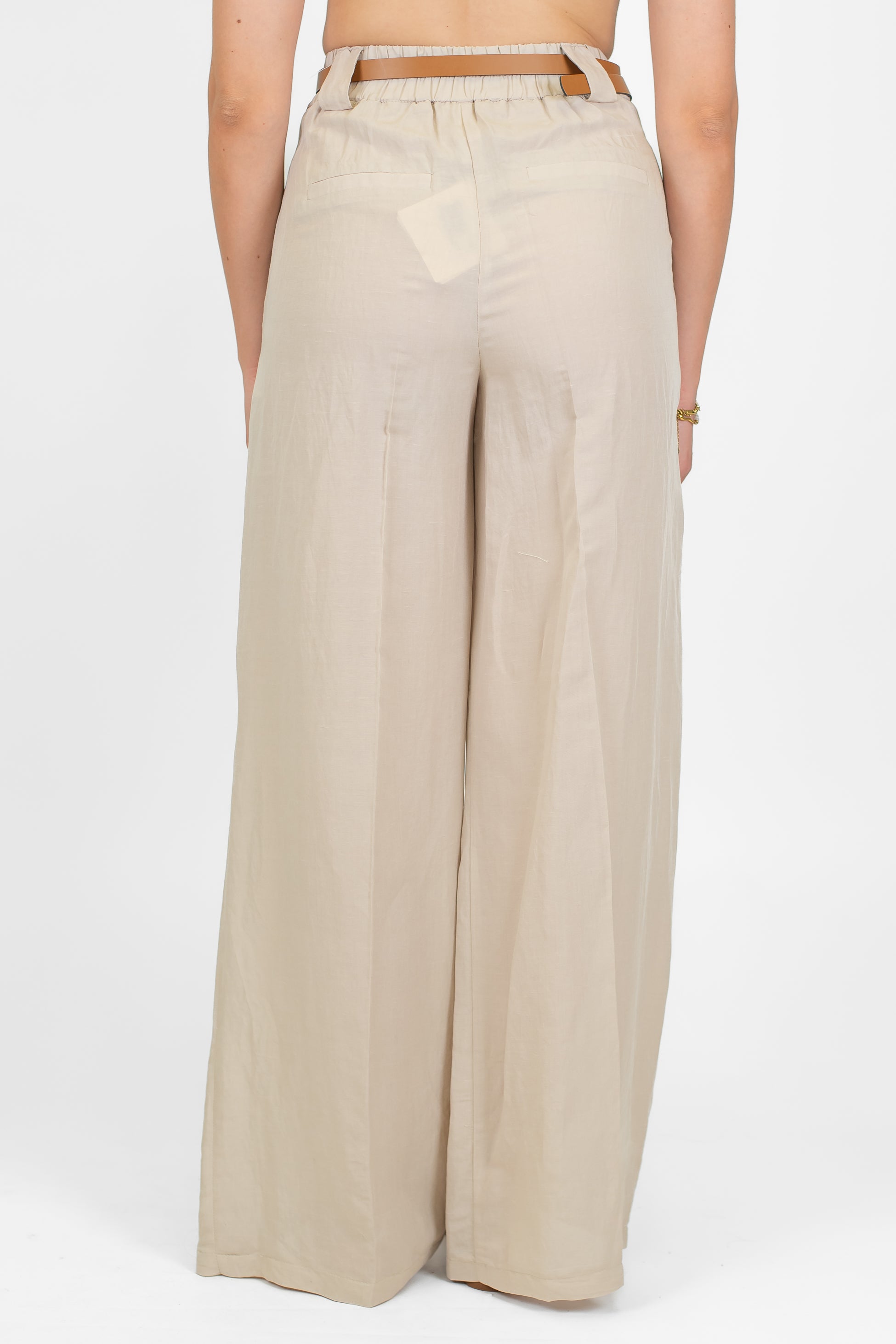 Tensione in - Pantalone palazzo in misto lino e viscosa con elastico sul retro